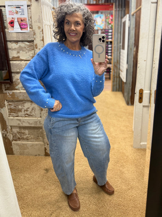 PERI BLUE PEARL STONE DETAILING SWEATER