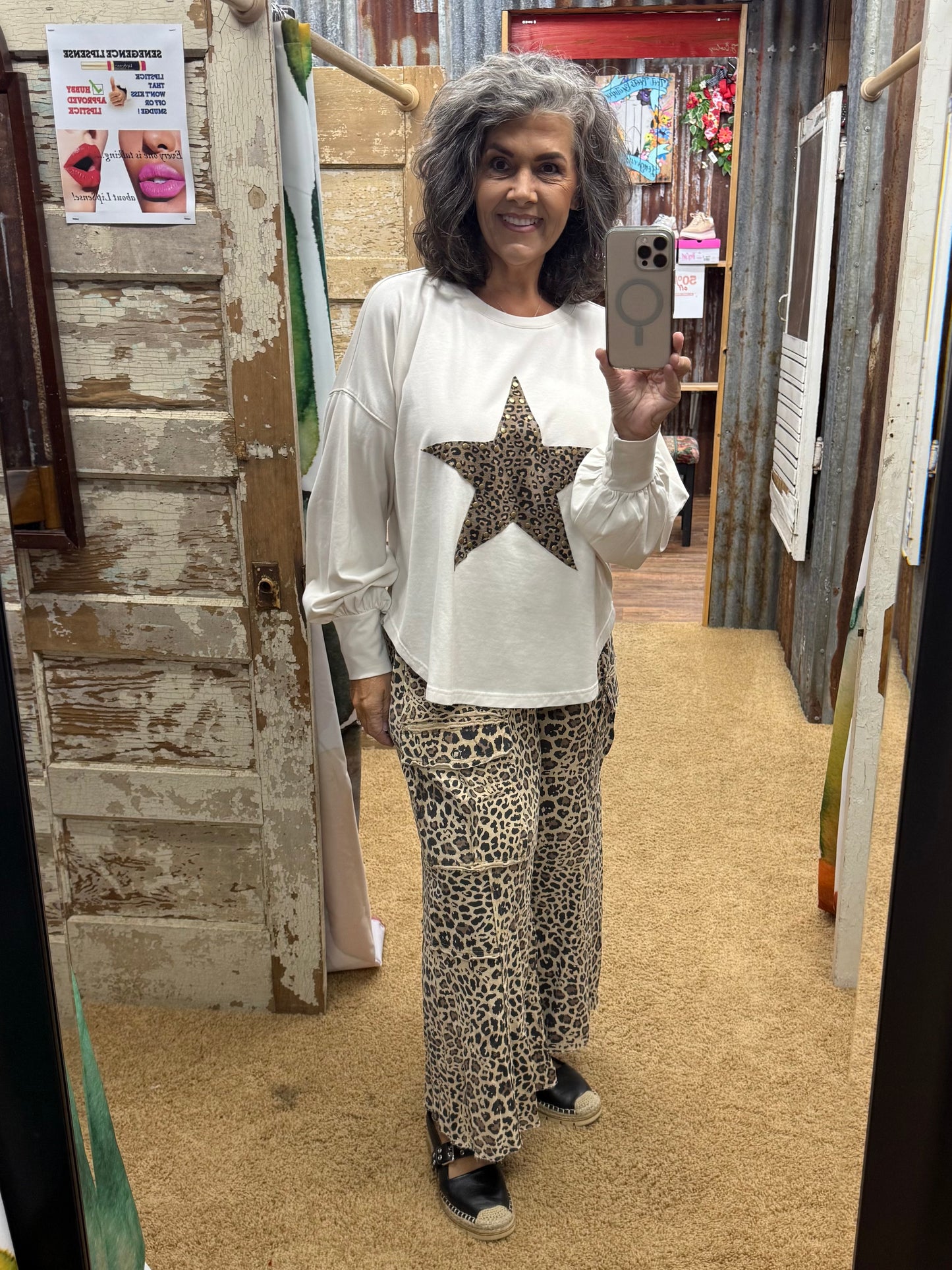 MOCHA ANIMAL PRINTED TERRY KNIT MINERAL WASHED CARGO PANTS