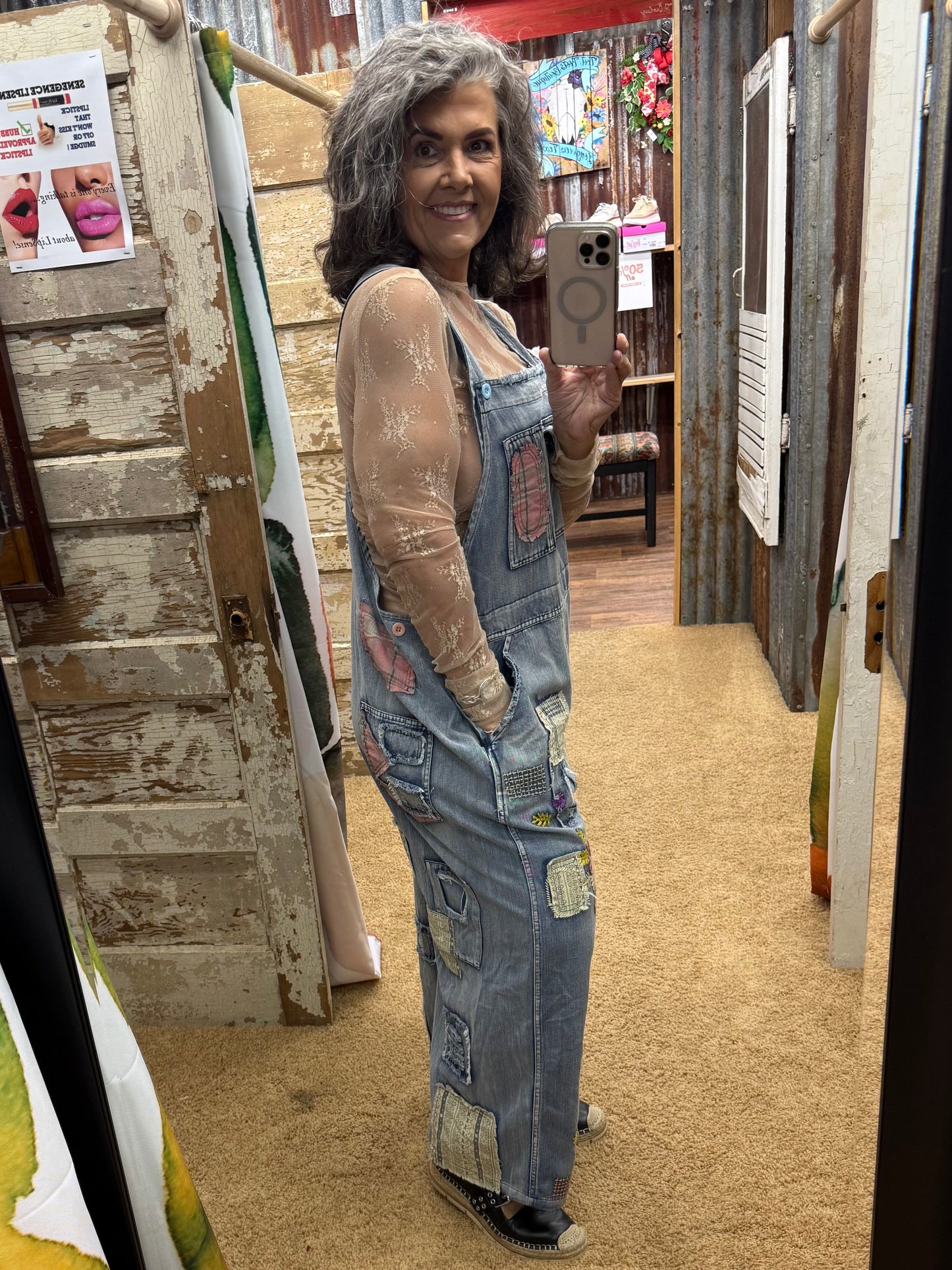 BOHO PATCH MINERAL WASHED OVERALL