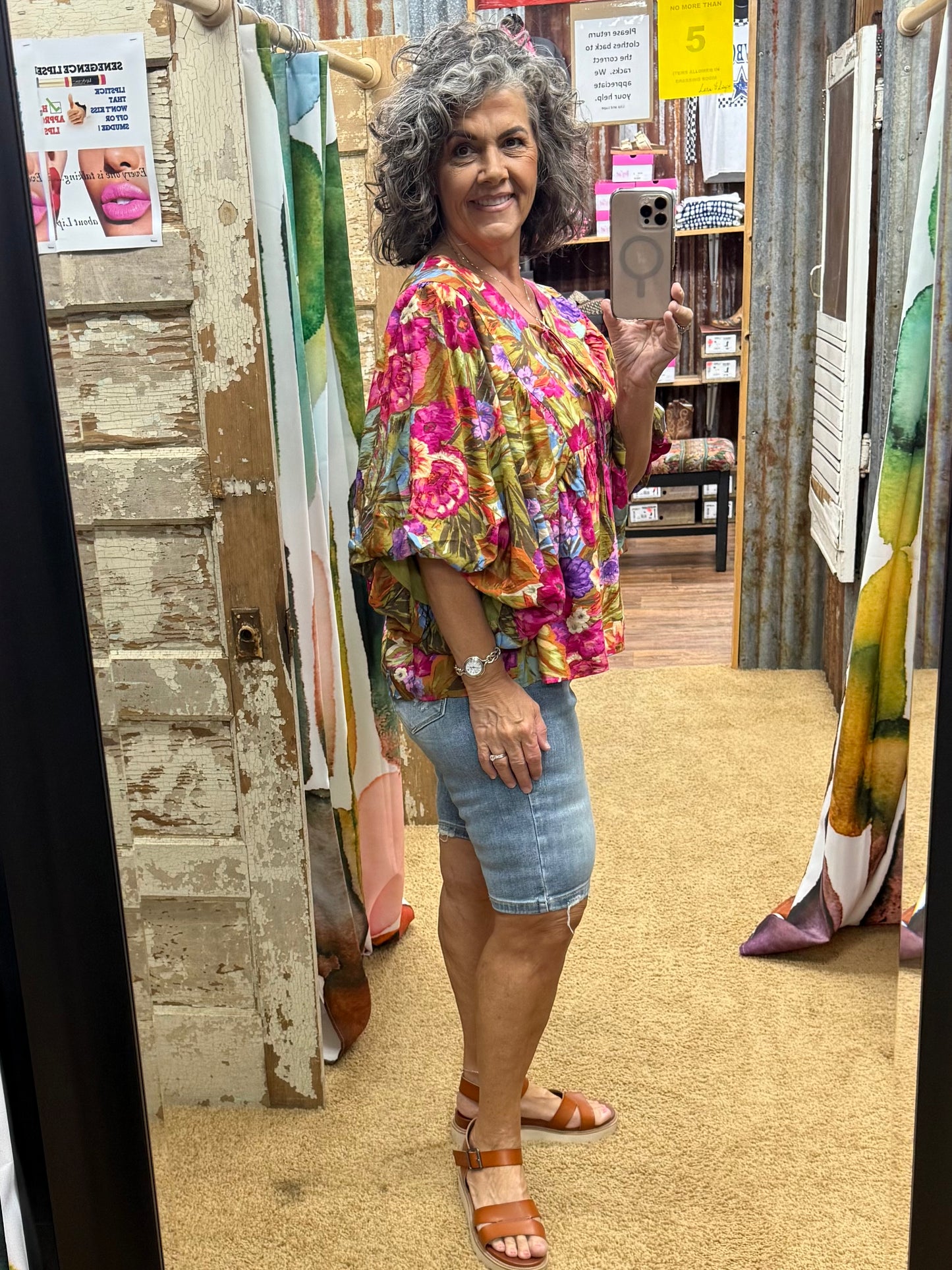 Printed Blouse With Wide Bubble Sleeve
