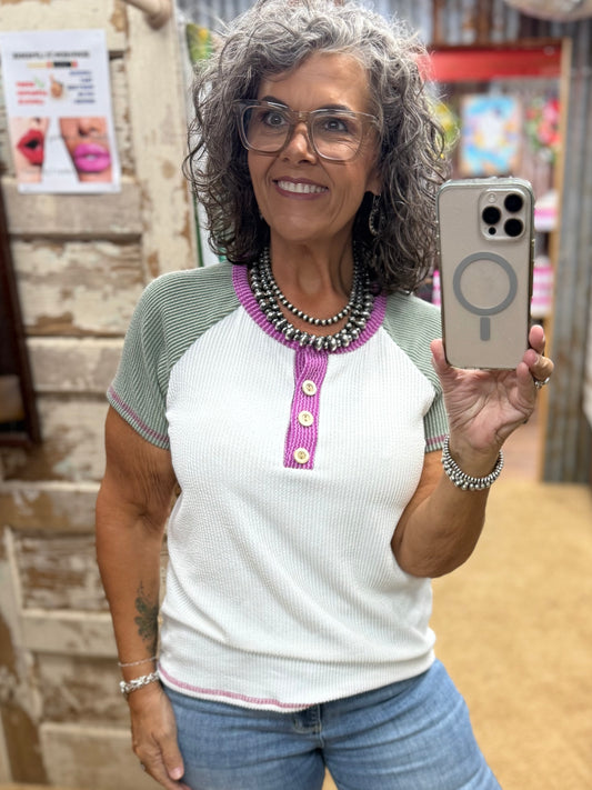 Olive Color Block Urban Ribbed Top