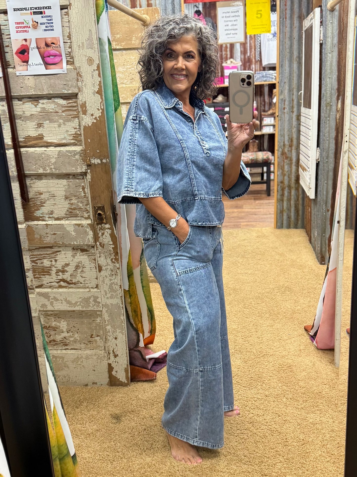 Denim Collared Oversized Top