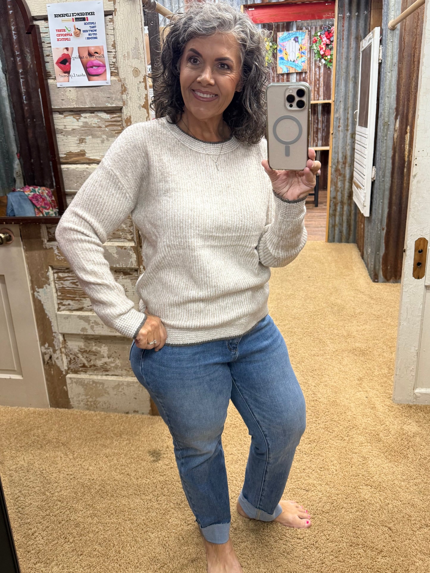 Taupe Marled Ribbed Sweater
