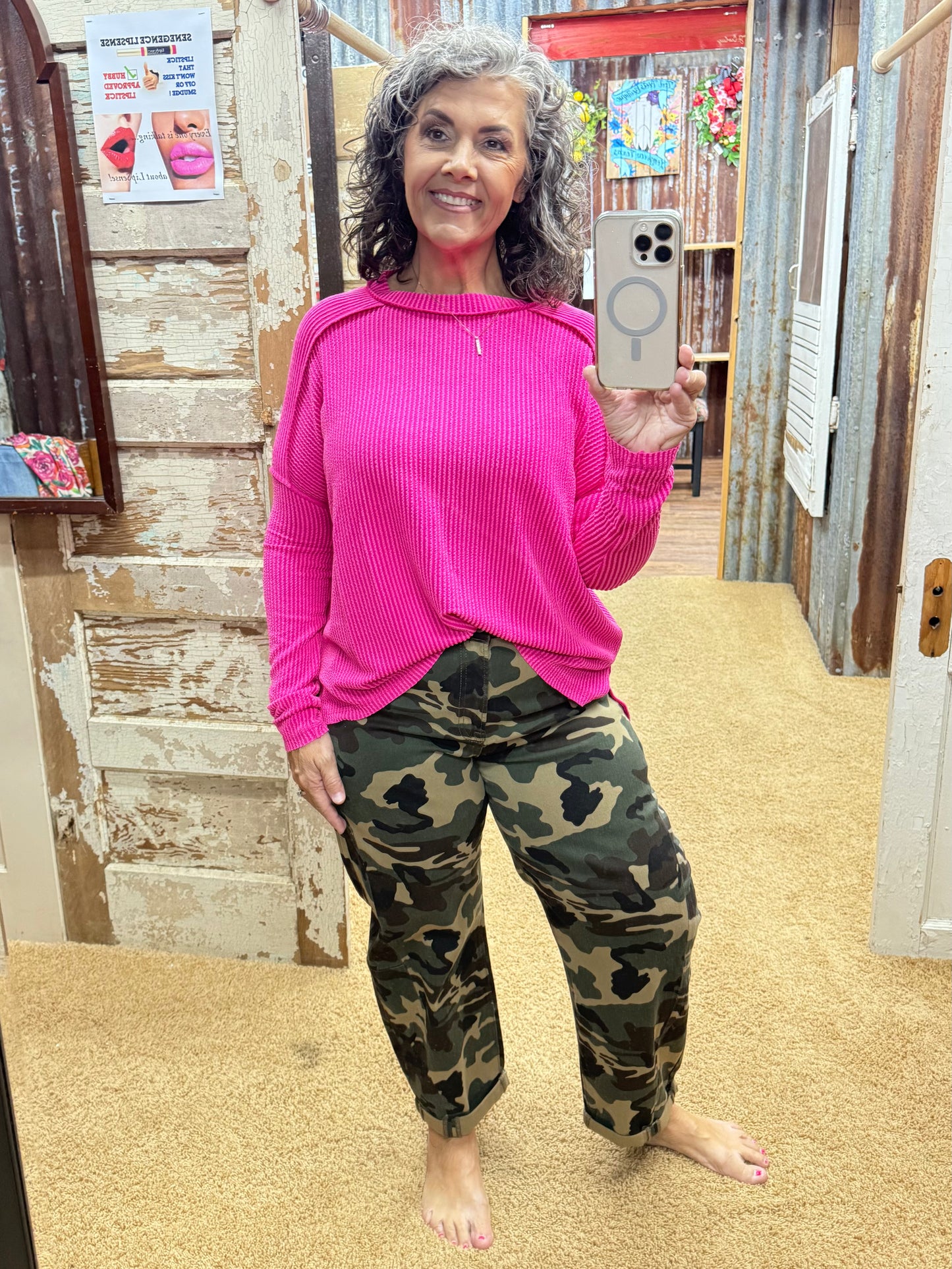 Hot Pink Urban Ribbed Long Sleeve Top