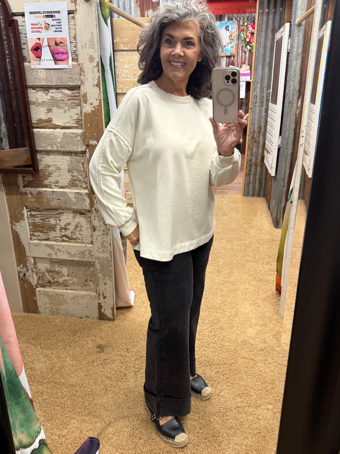 ECRU MINERAL WASHED TERRY PULLOVER
