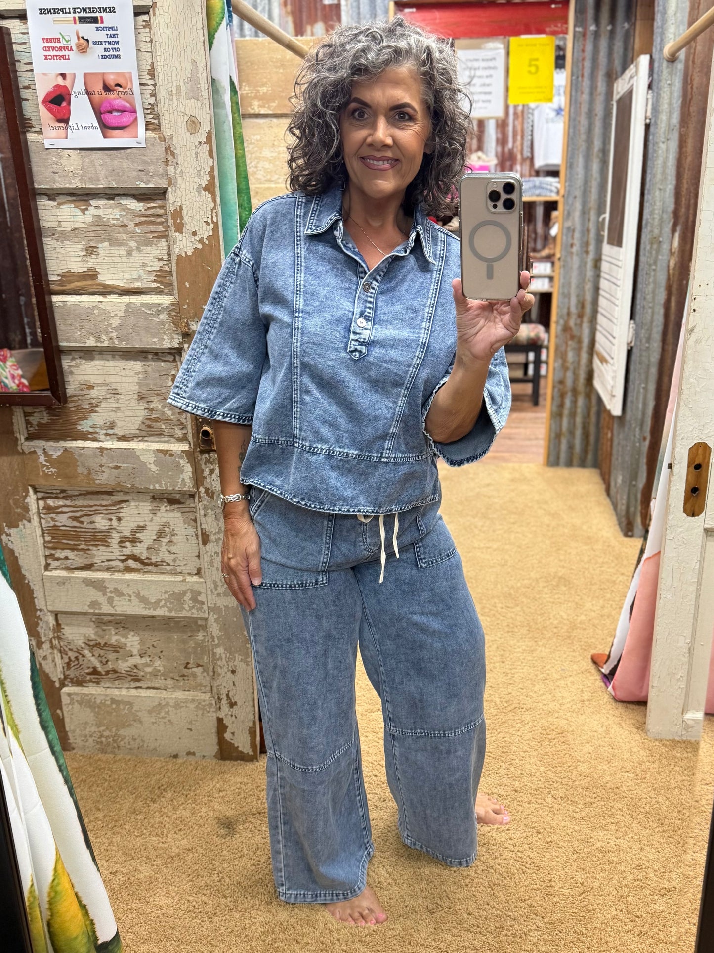 Denim Collared Oversized Top