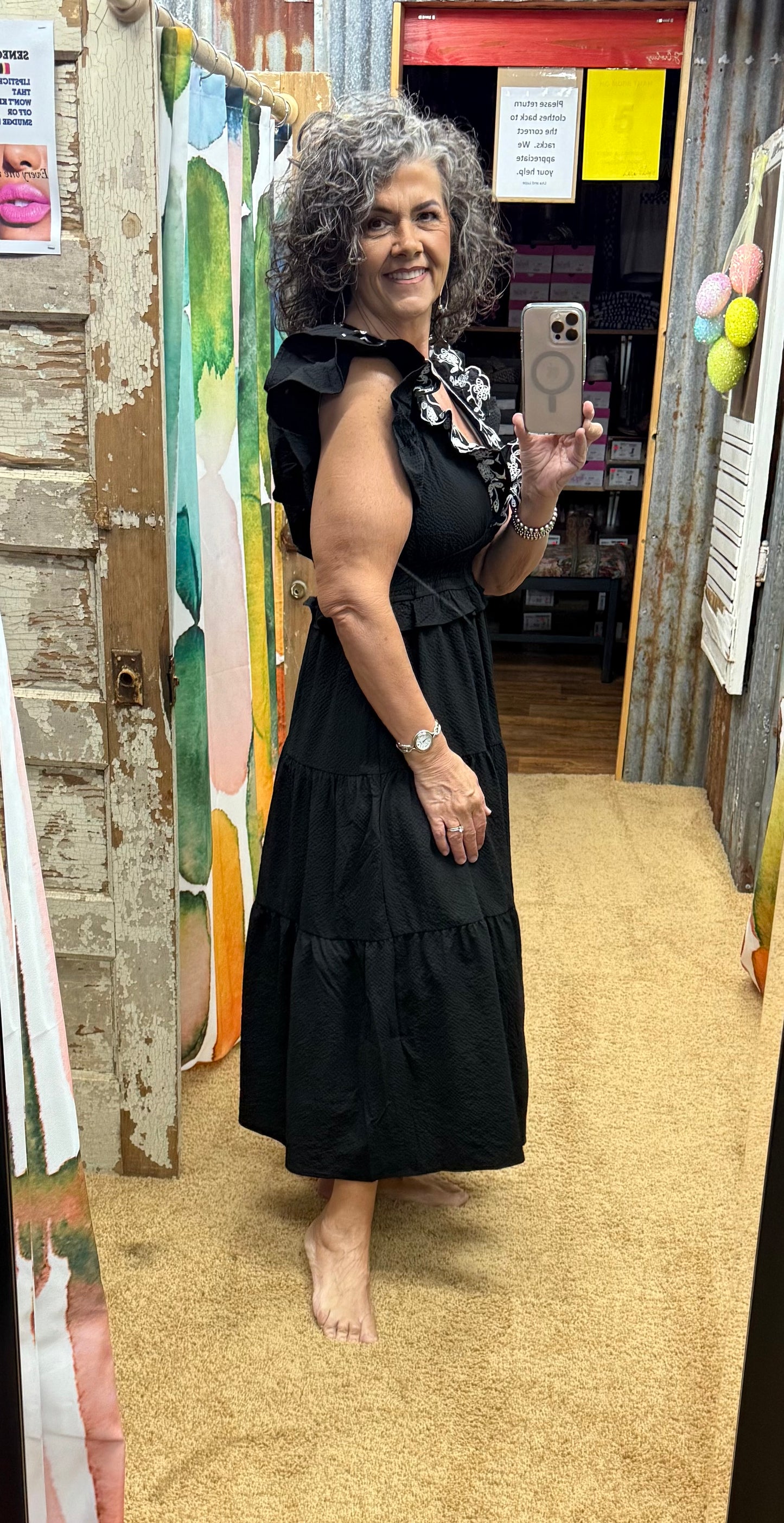 Black Elegant Embroidered Tiered Midi Dress