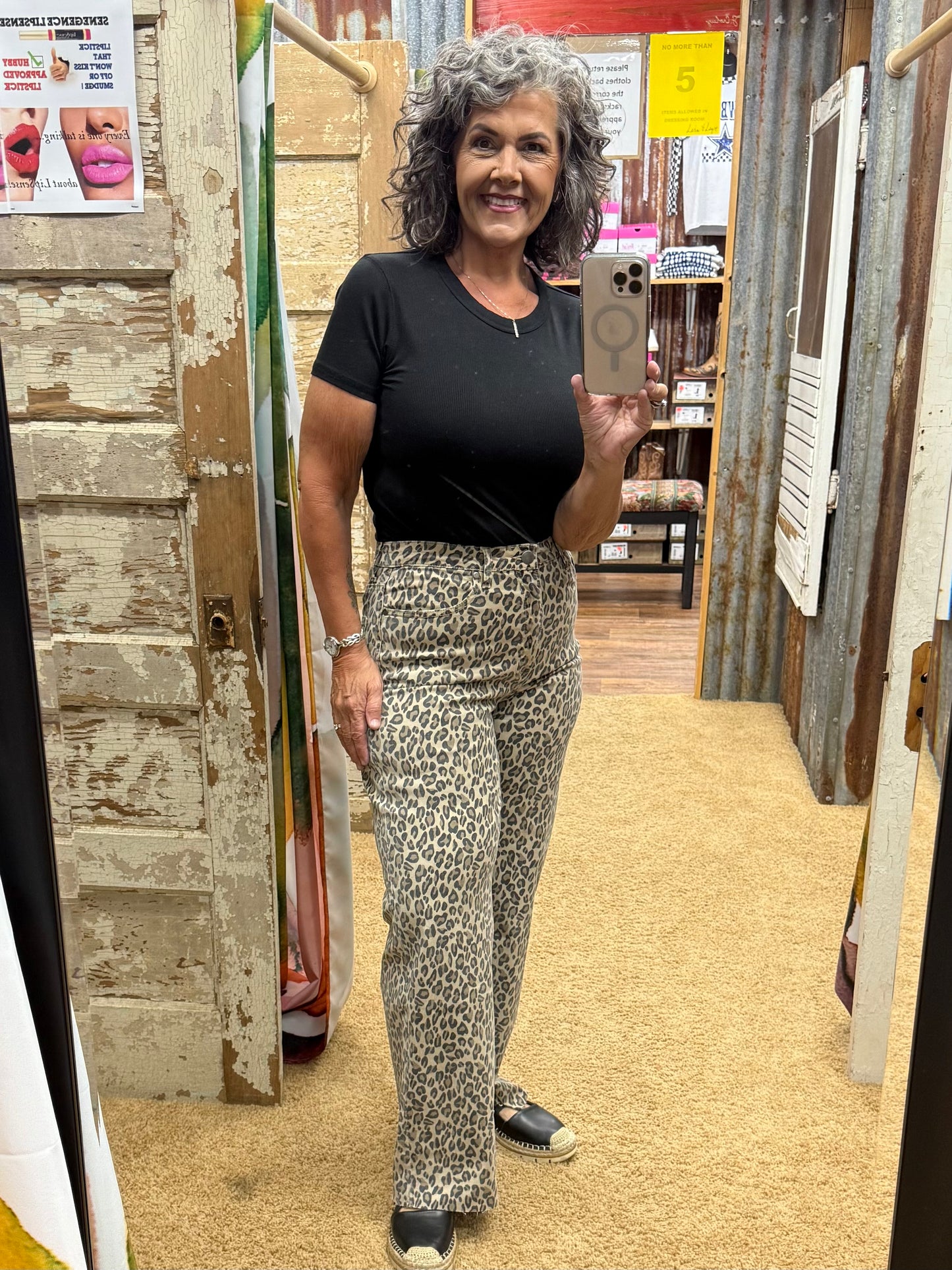 ANIMAL PRINT WASHED TWILL PANTS