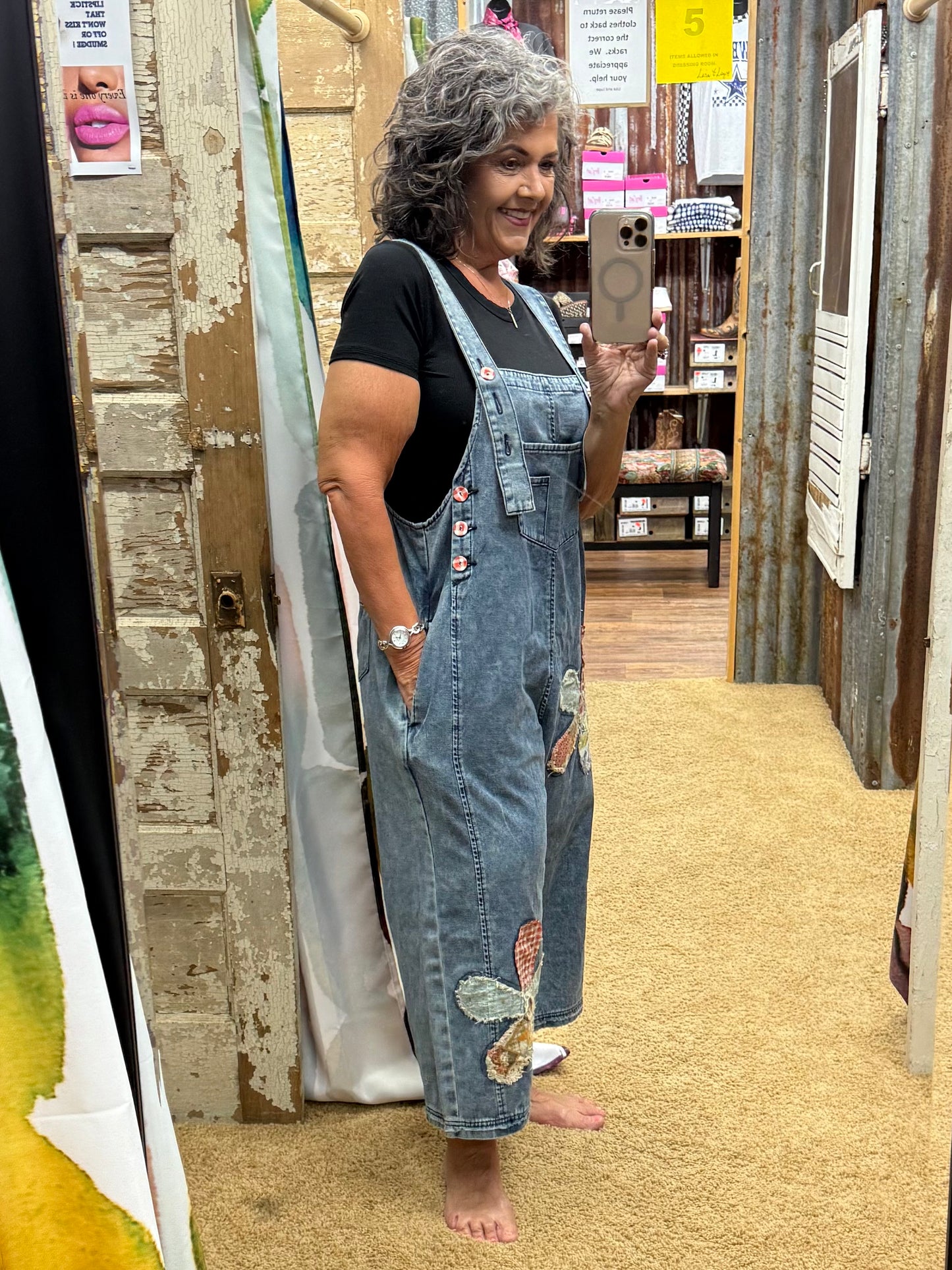 Restock* FLOWER PATCH WASHED DENIM OVERALLS