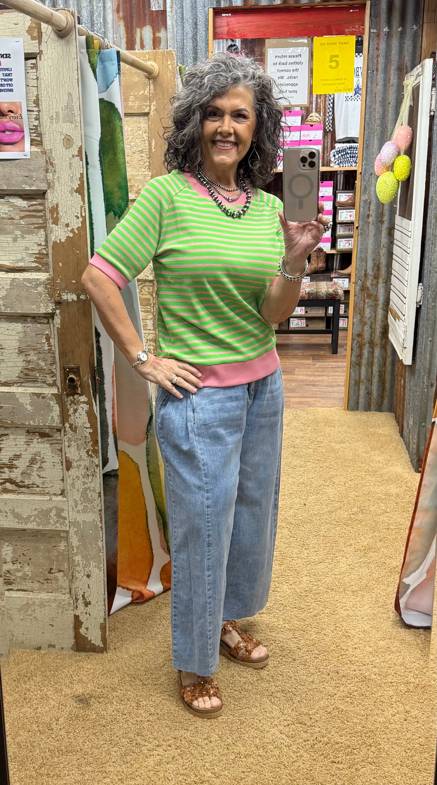Green & Pink Knit Top