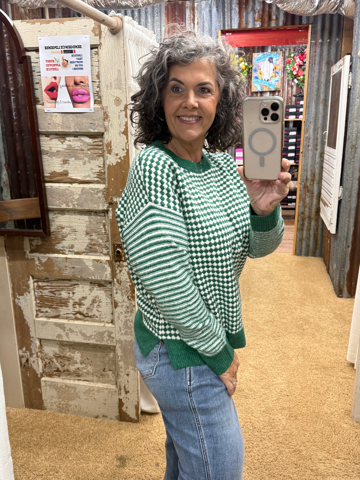 Green Checkerboard Sweater