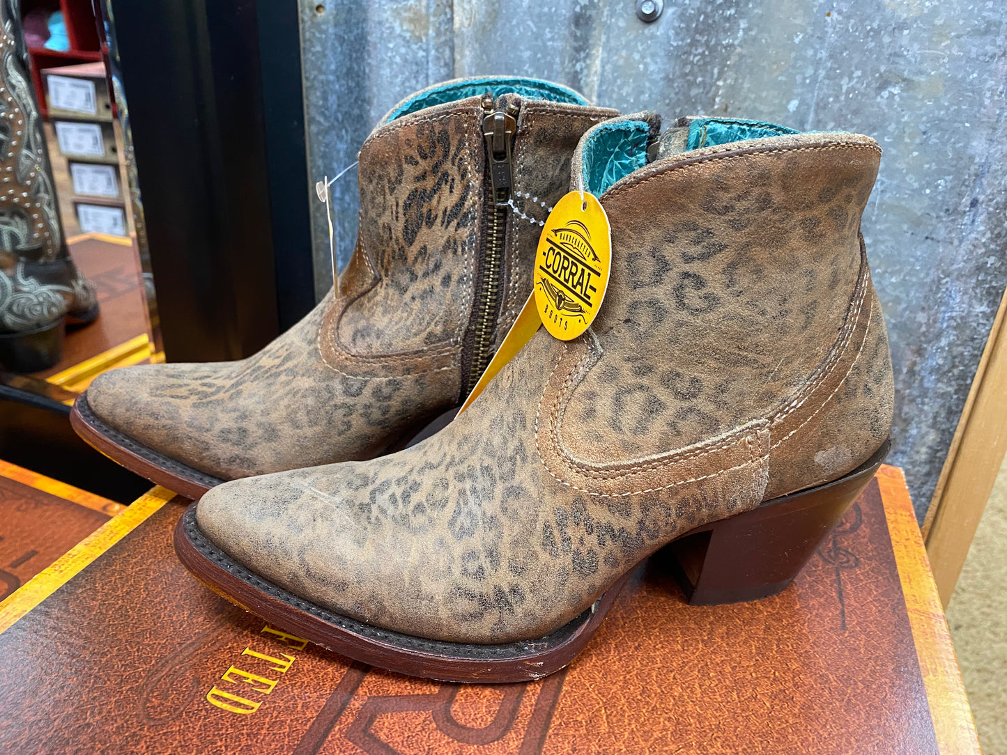 Corral Women's Cheetah Print Suede Booties - Medium Toe A4468