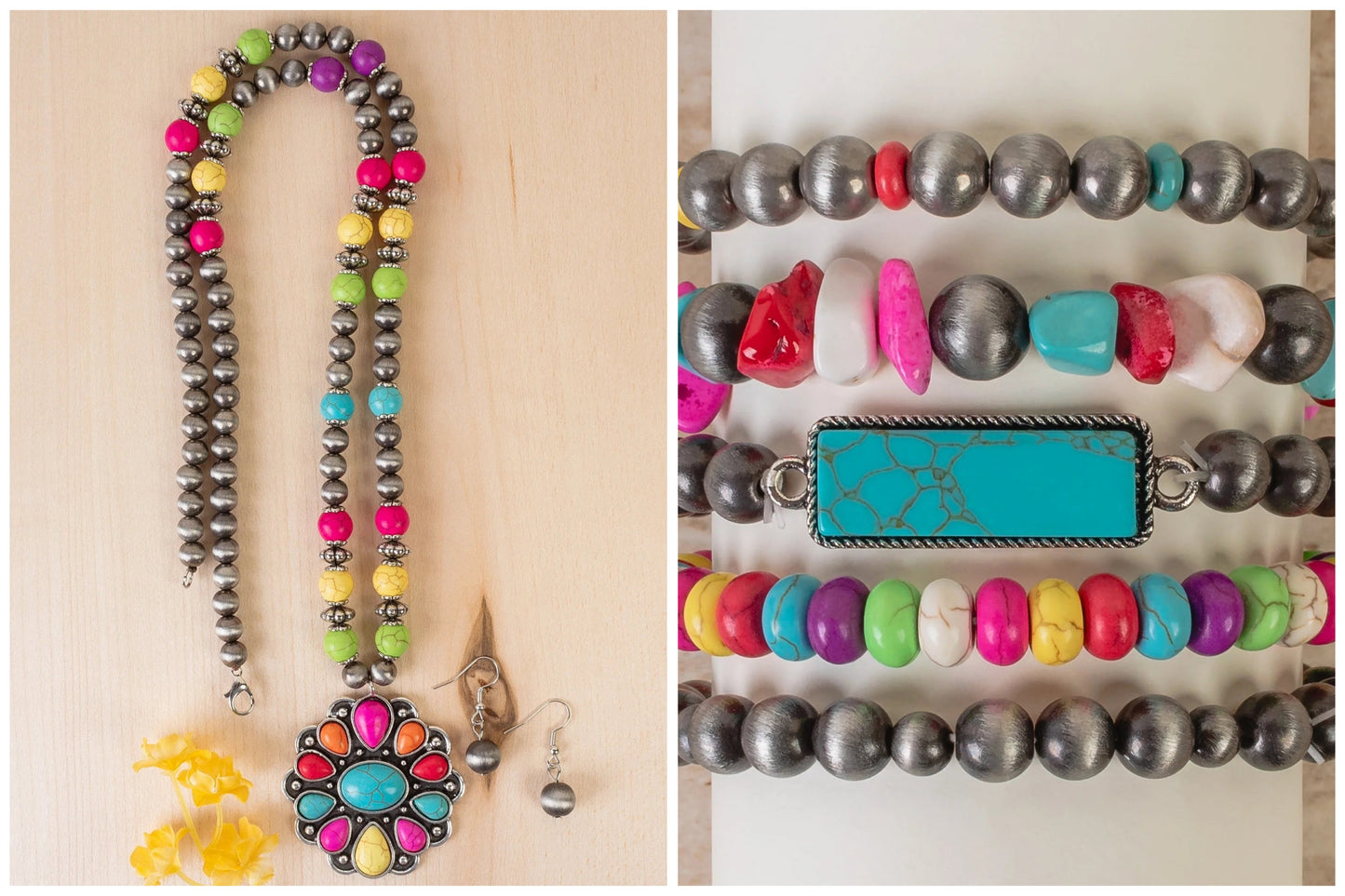 Multi Squash Blossom Necklace & Bracelet Set