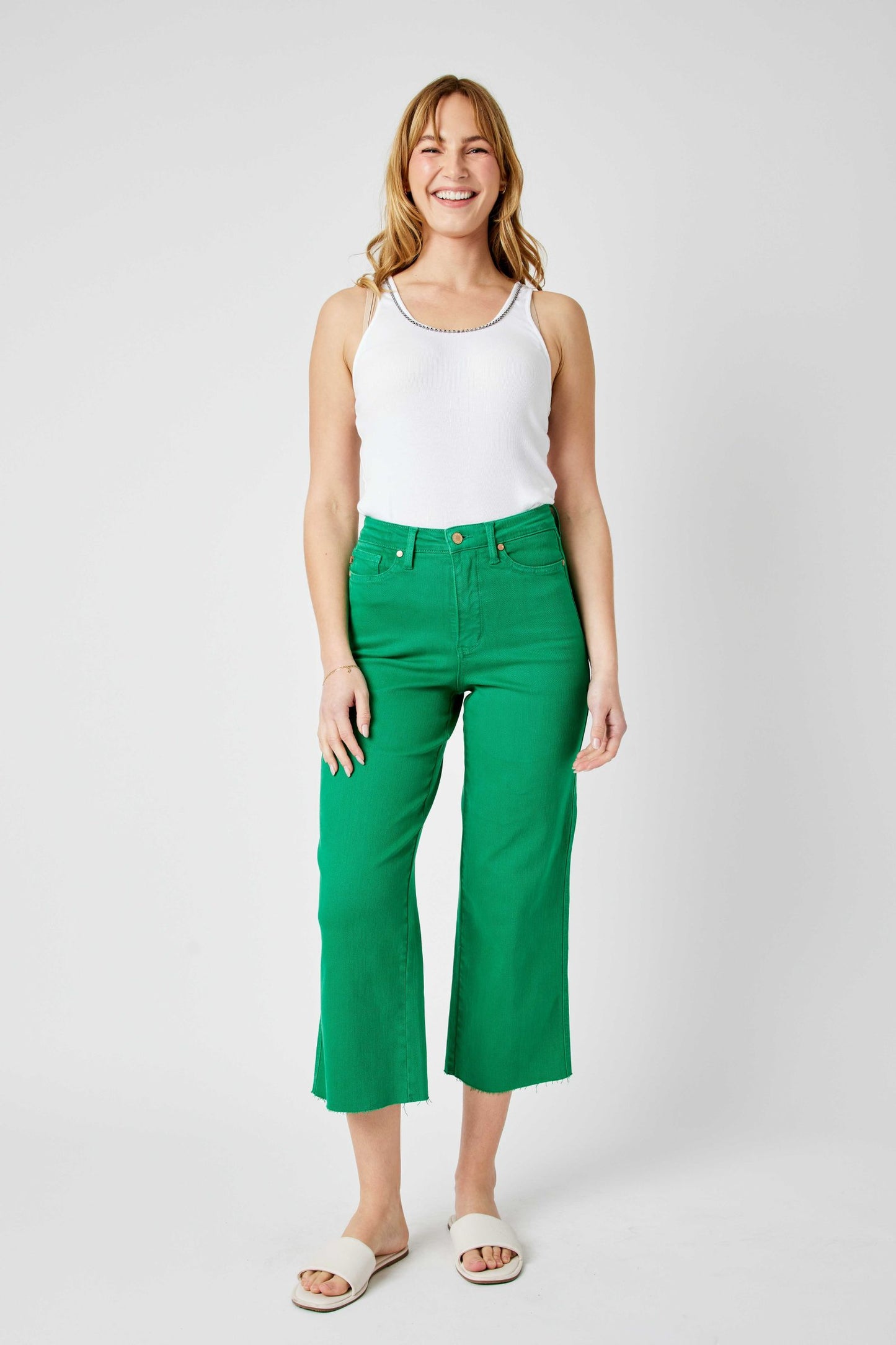 SALE* Judy Blue GREEN H/W Garment Dyed Tummy Control Crop Wide 88839
