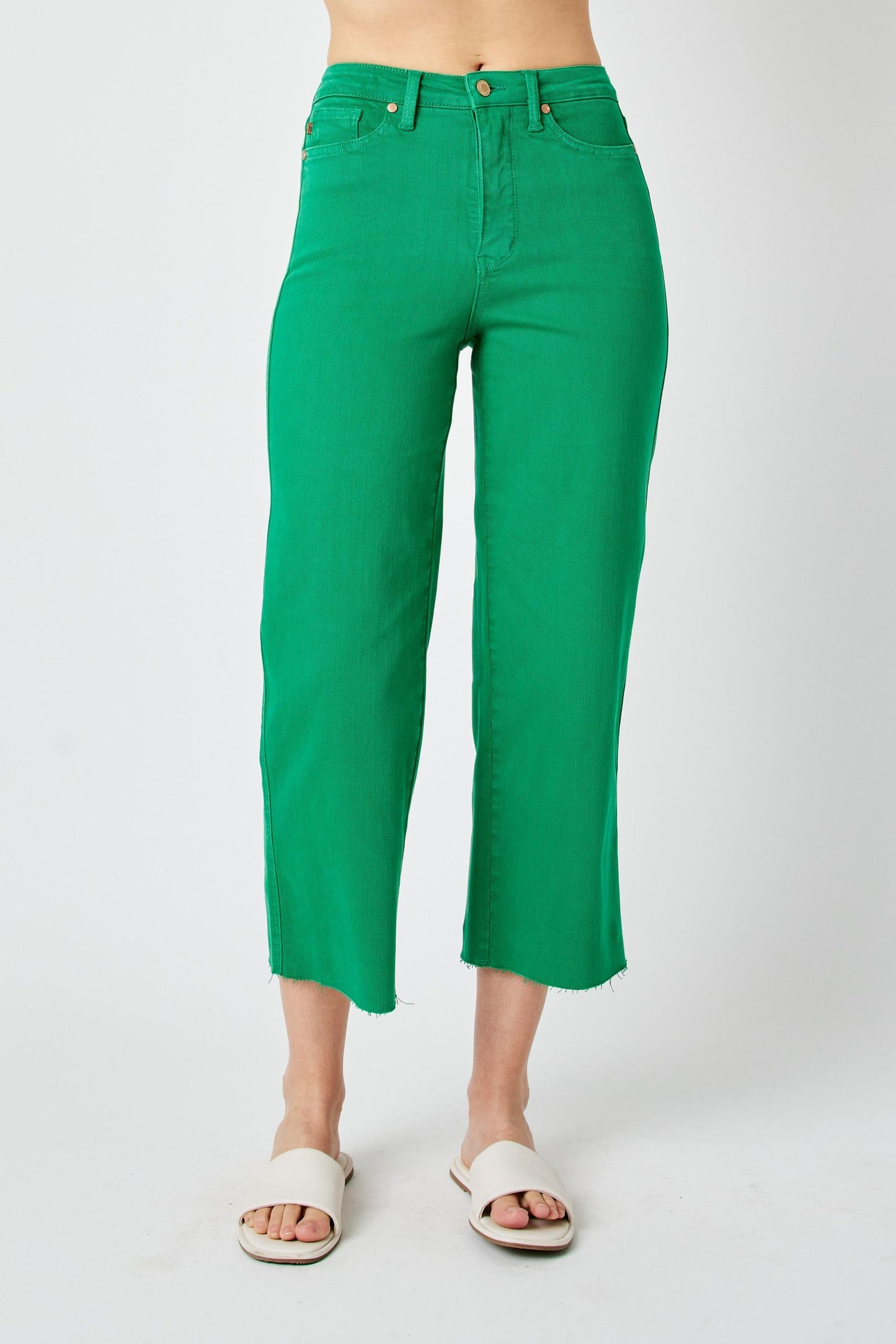 SALE* Judy Blue GREEN H/W Garment Dyed Tummy Control Crop Wide 88839