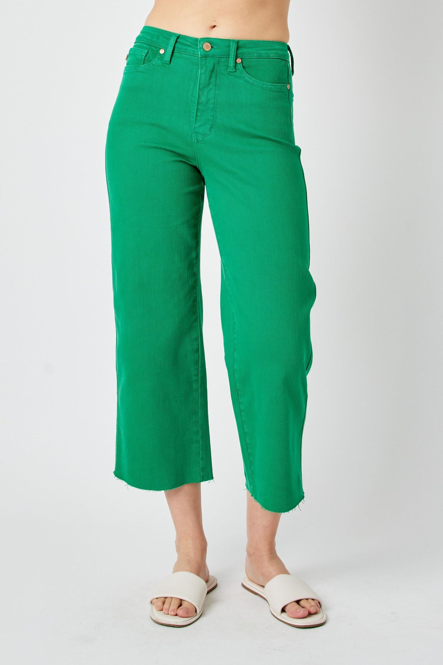 SALE* Judy Blue GREEN H/W Garment Dyed Tummy Control Crop Wide 88839