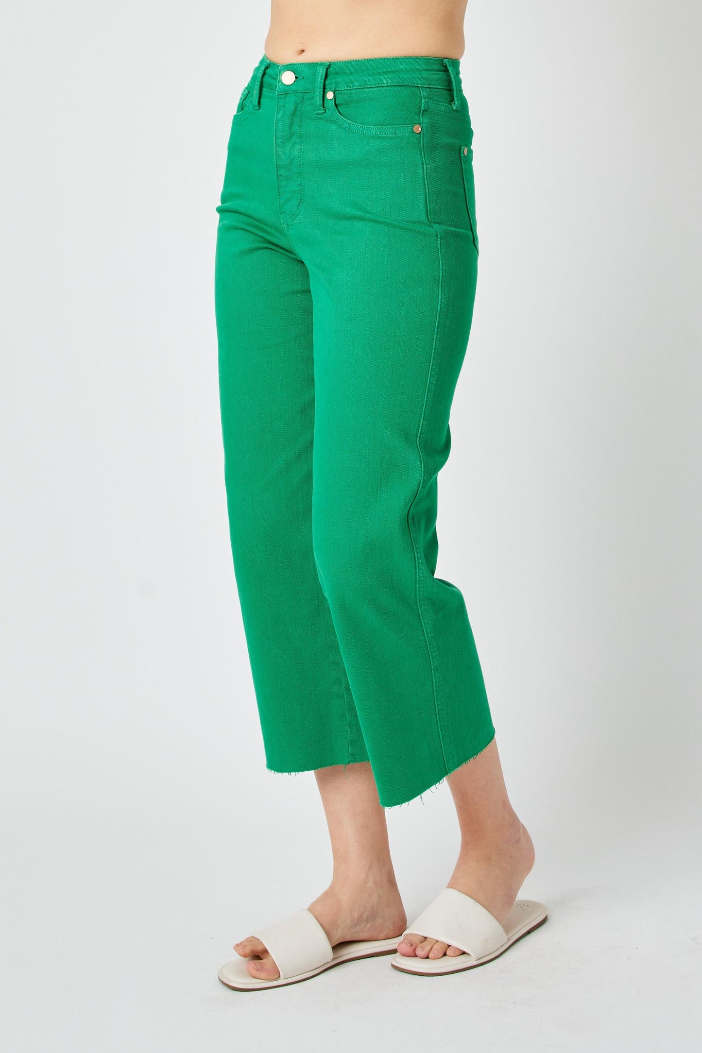 SALE* Judy Blue GREEN H/W Garment Dyed Tummy Control Crop Wide 88839