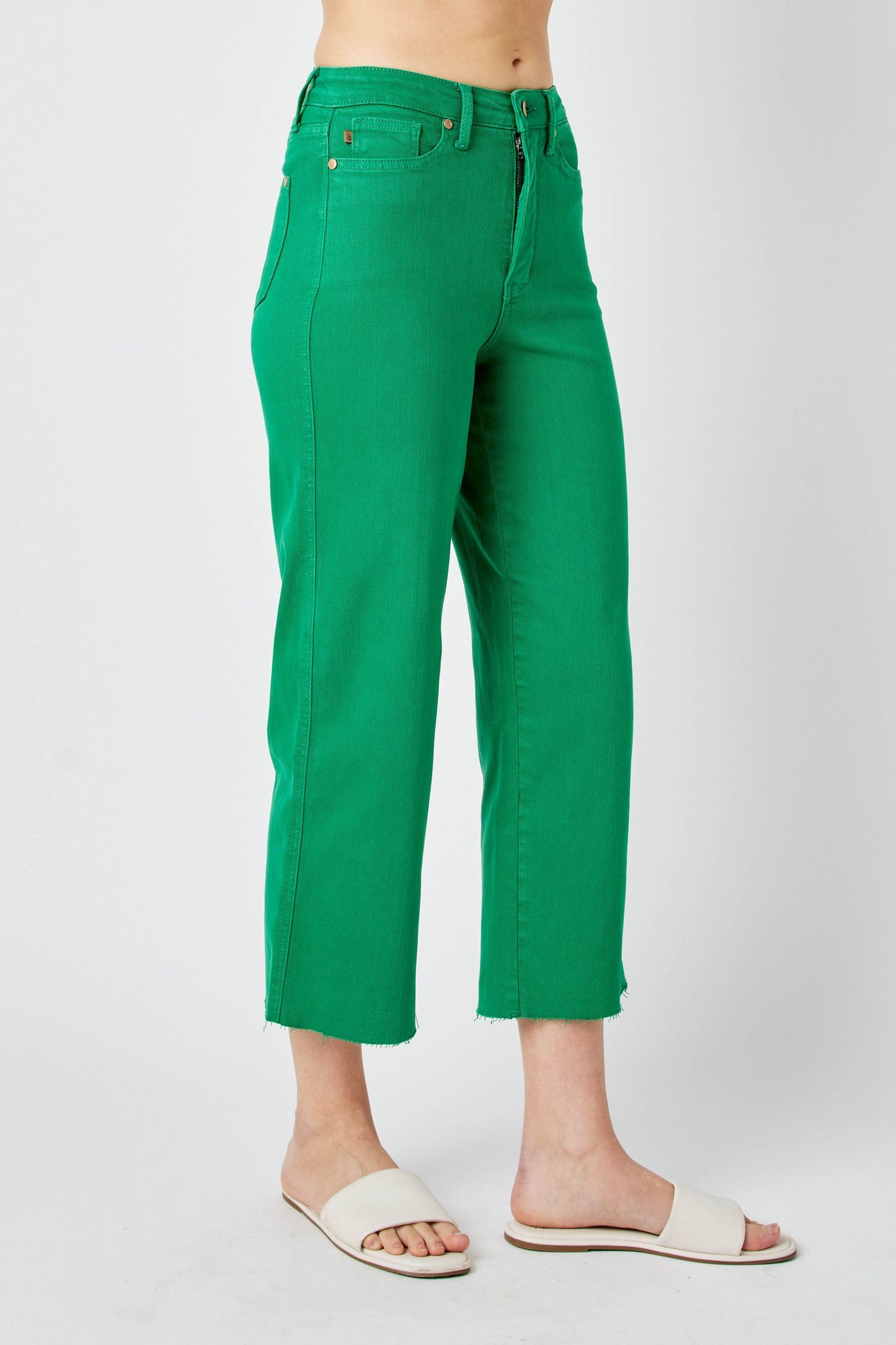 SALE* Judy Blue GREEN H/W Garment Dyed Tummy Control Crop Wide 88839