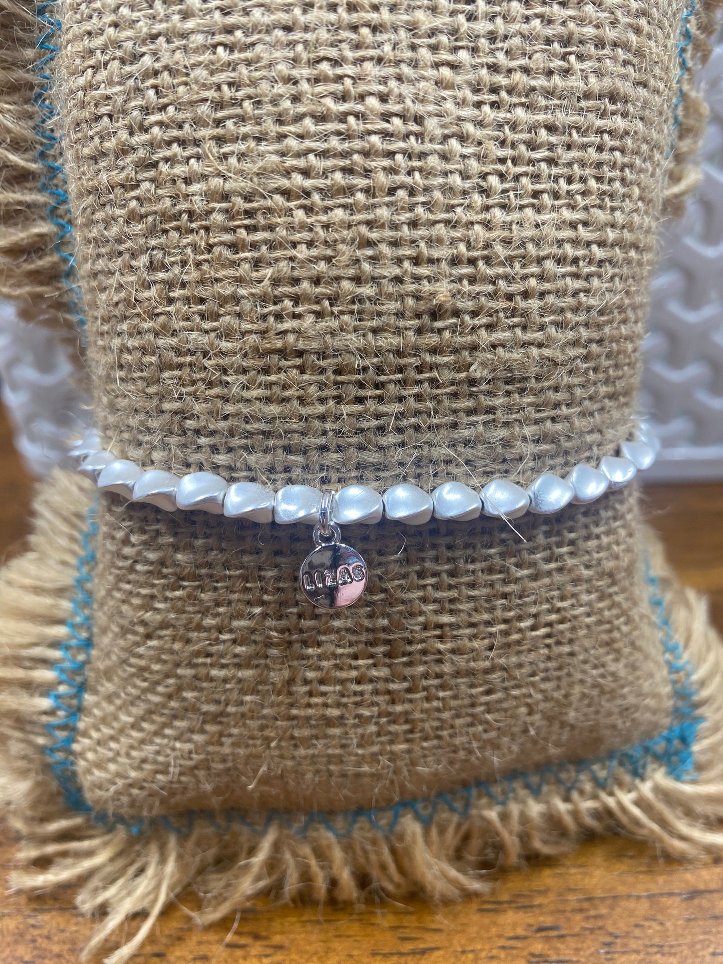 Livingston Bracelet - Silver Matte Spiral Bead Elastic Bracelet