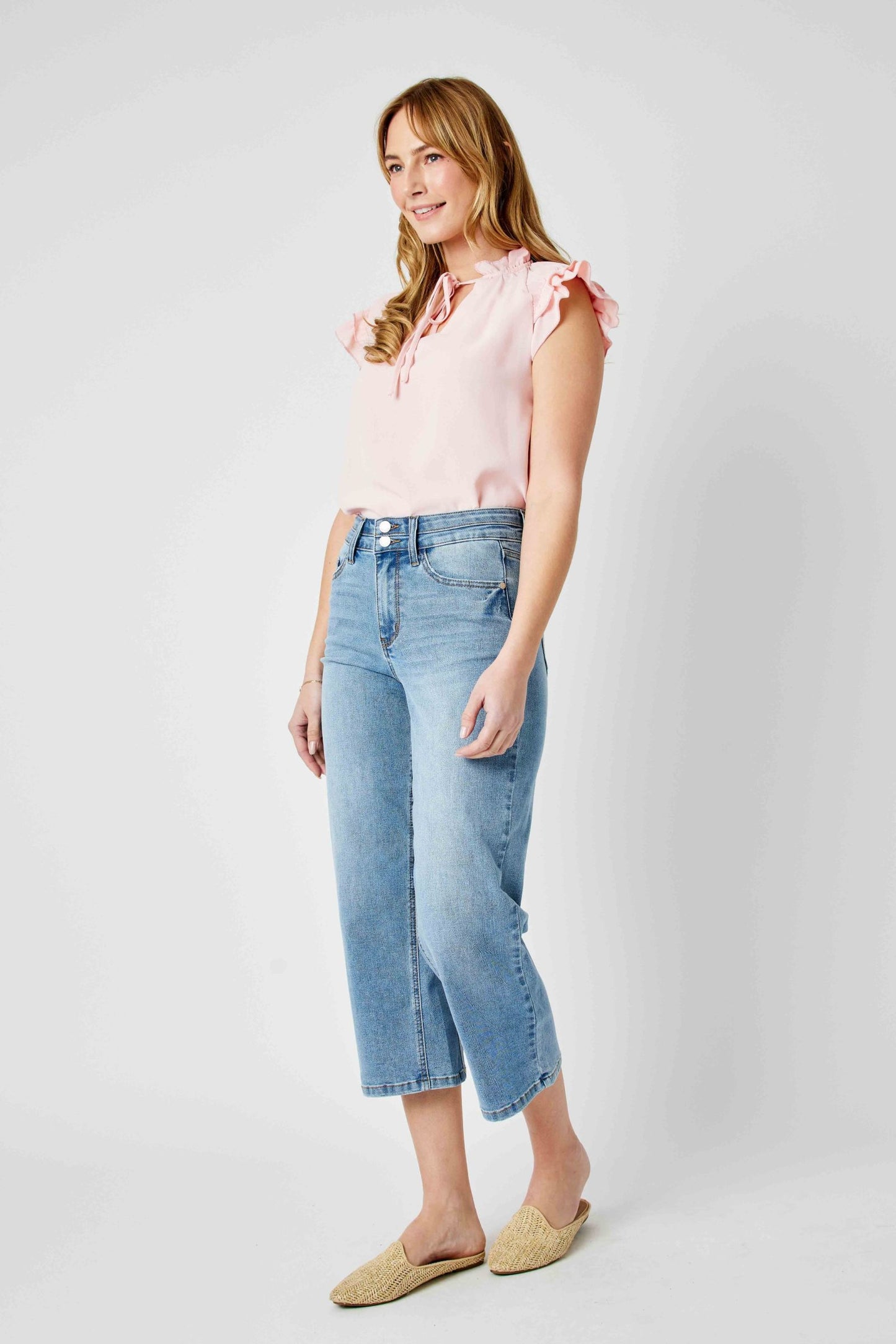 SALE* Judy Blue HW Double Waist Band Crop Wide Leg Jean 88616