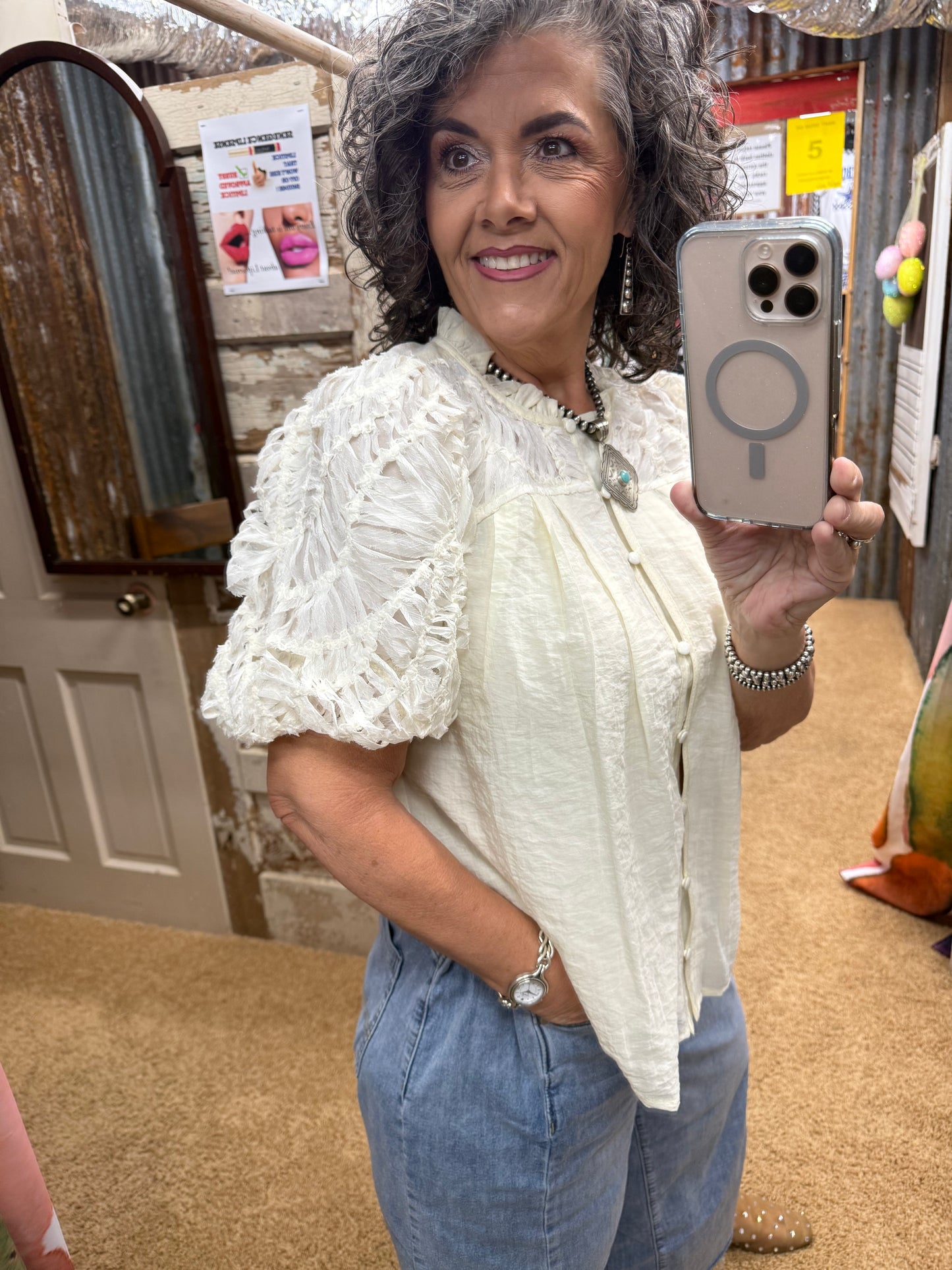 Shaggy Puff Sleeve Blouse