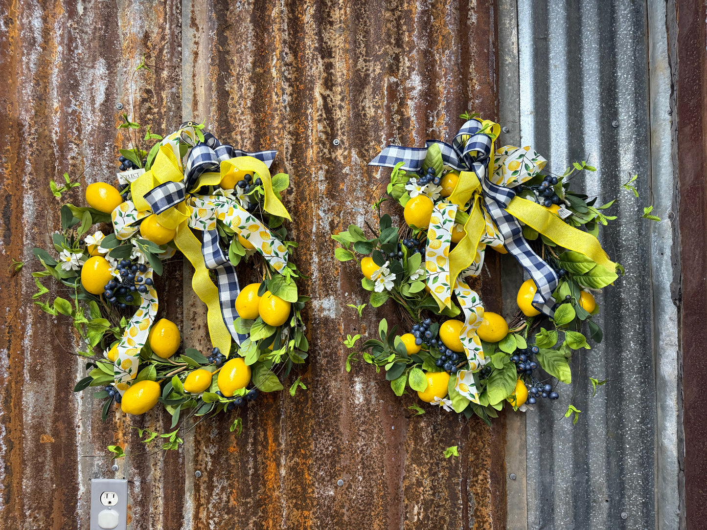 Lemon, Blossom & Blueberry, Wreath, 24", Yellow/Cream/Blue