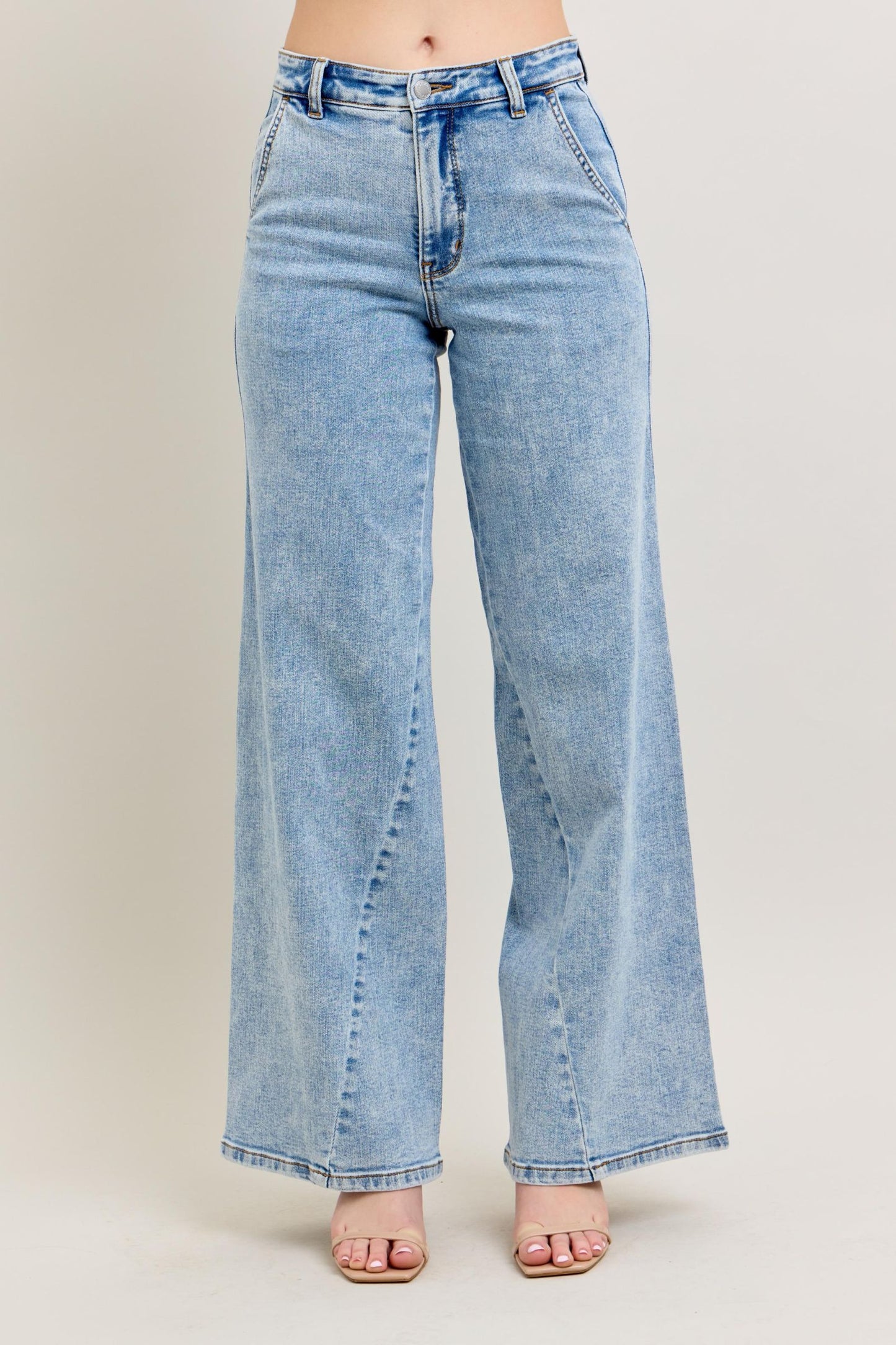 Judy Blue High Waist Stone Wash Retro Wide Fit Skewed Inseam Jeans 82654