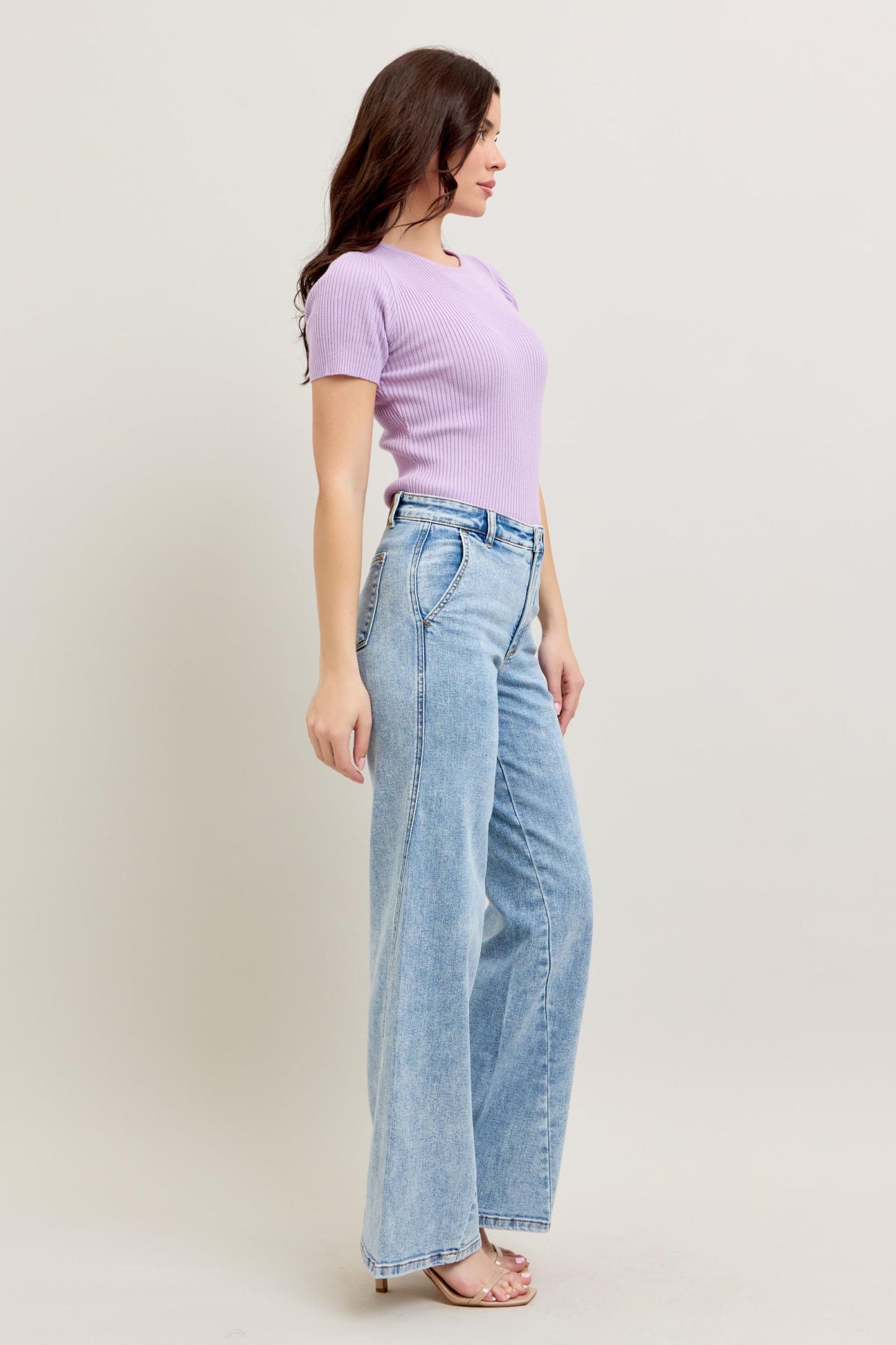 Judy Blue High Waist Stone Wash Retro Wide Fit Skewed Inseam Jeans 82654