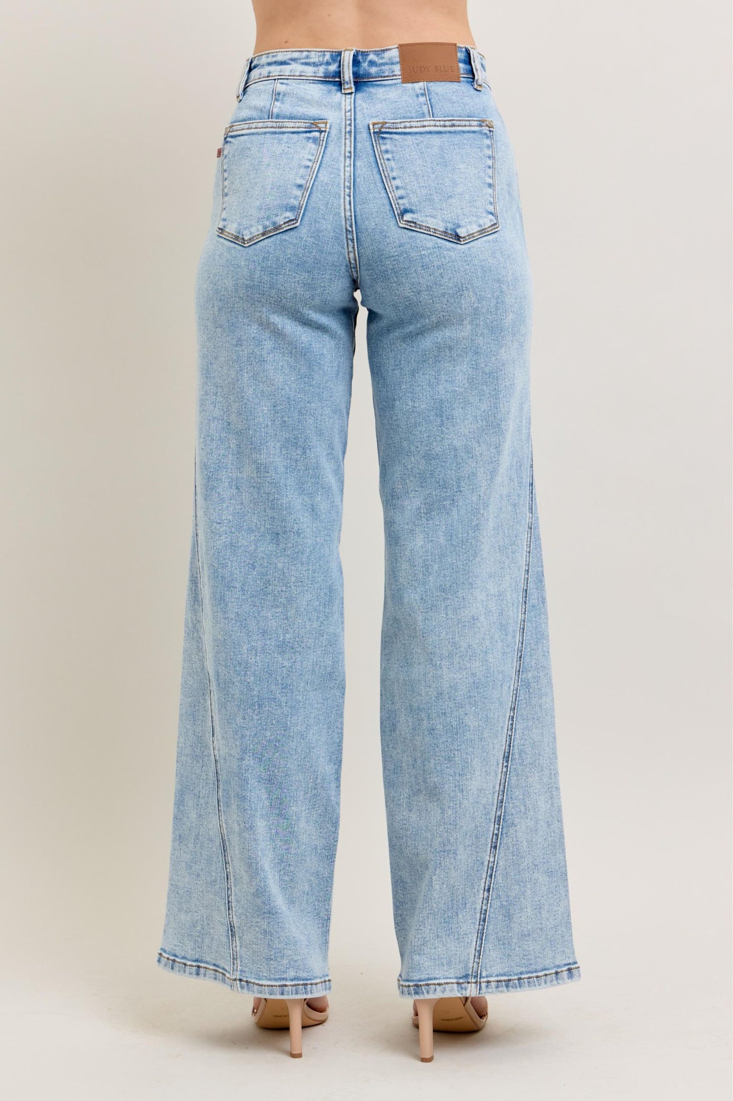 Judy Blue High Waist Stone Wash Retro Wide Fit Skewed Inseam Jeans 82654