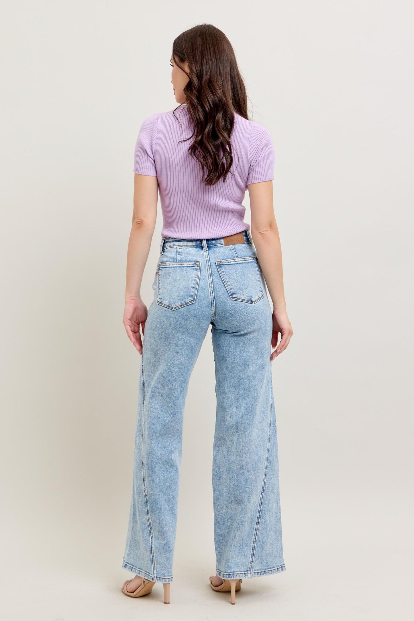 Judy Blue High Waist Stone Wash Retro Wide Fit Skewed Inseam Jeans 82654