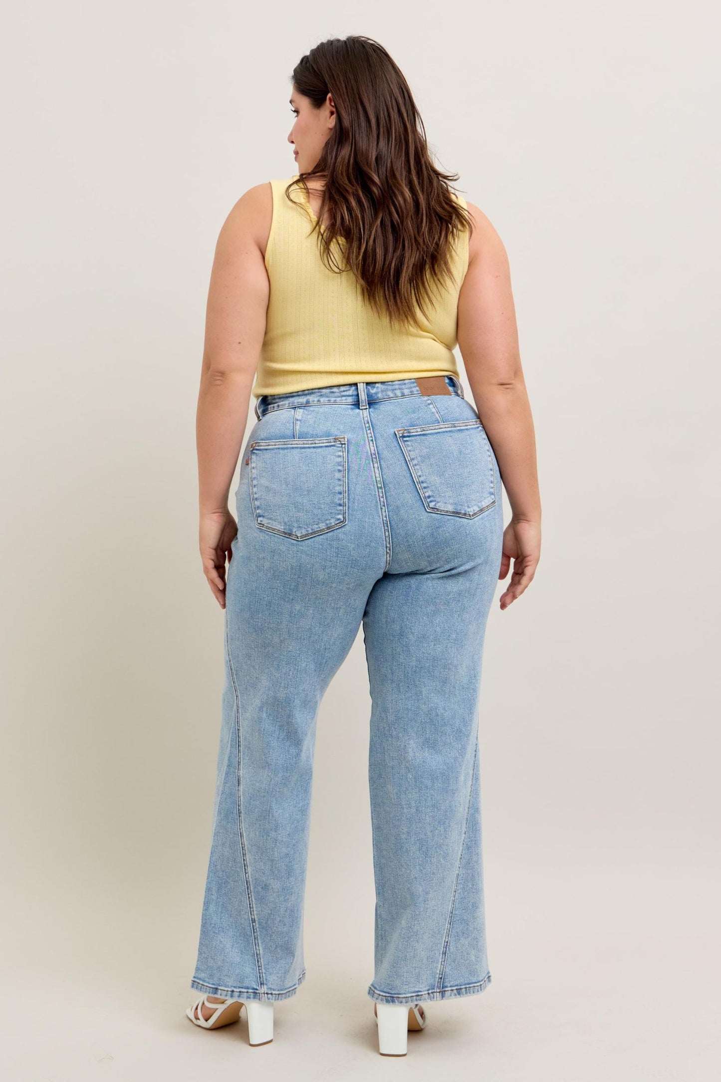 Judy Blue High Waist Stone Wash Retro Wide Fit Skewed Inseam Jeans 82654