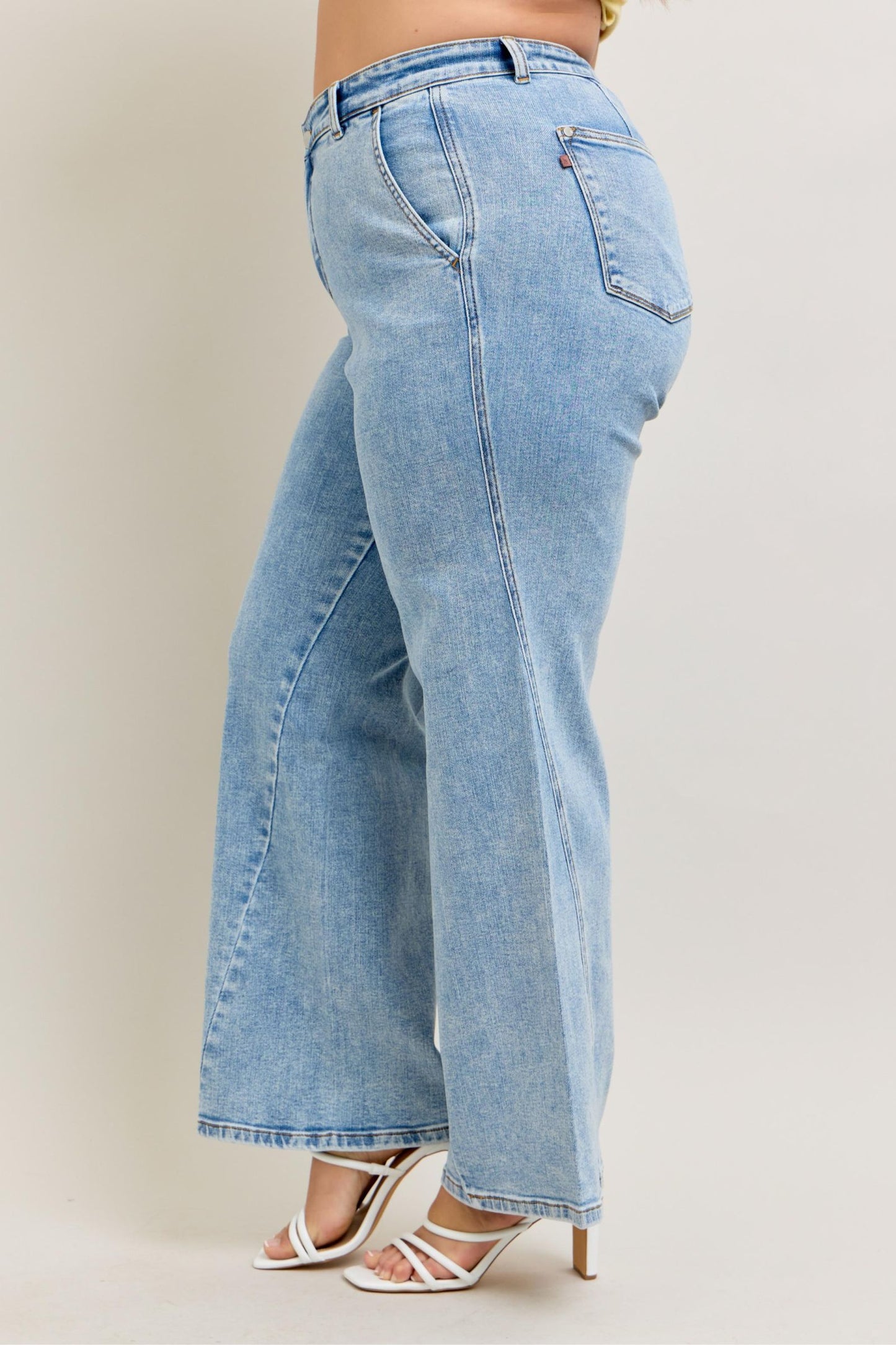 Judy Blue High Waist Stone Wash Retro Wide Fit Skewed Inseam Jeans 82654