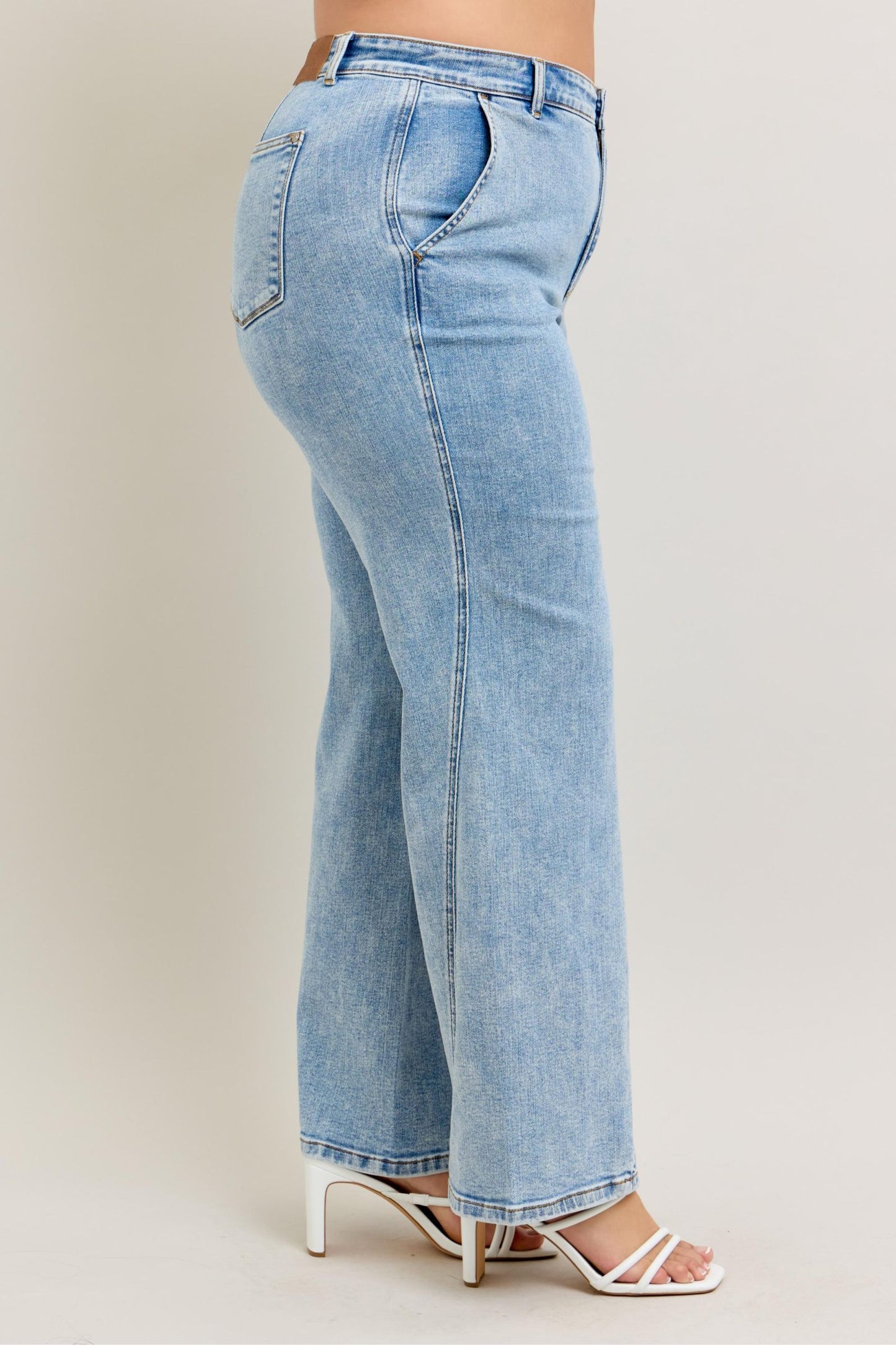 Judy Blue High Waist Stone Wash Retro Wide Fit Skewed Inseam Jeans 82654