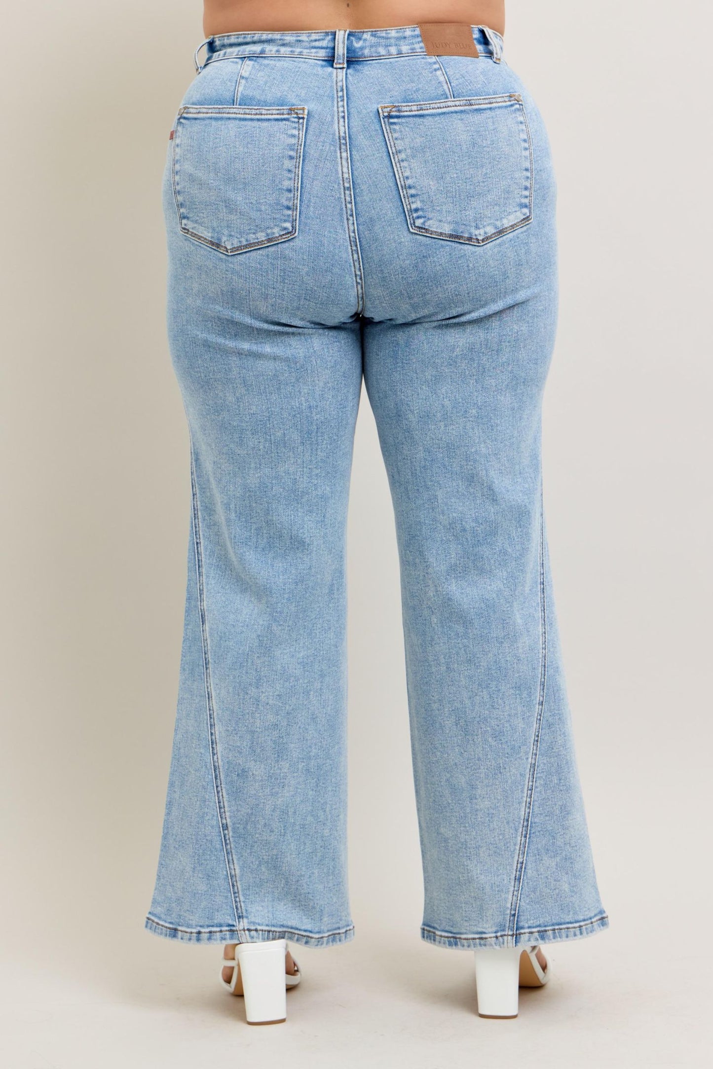 Judy Blue High Waist Stone Wash Retro Wide Fit Skewed Inseam Jeans 82654