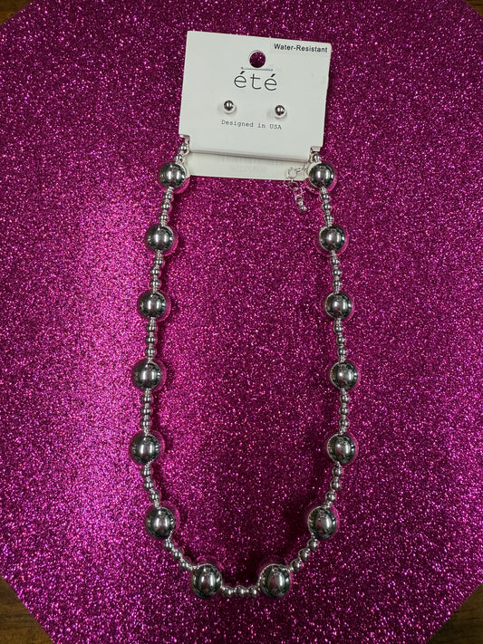Silver 14mm Water Resistant Neckace Set