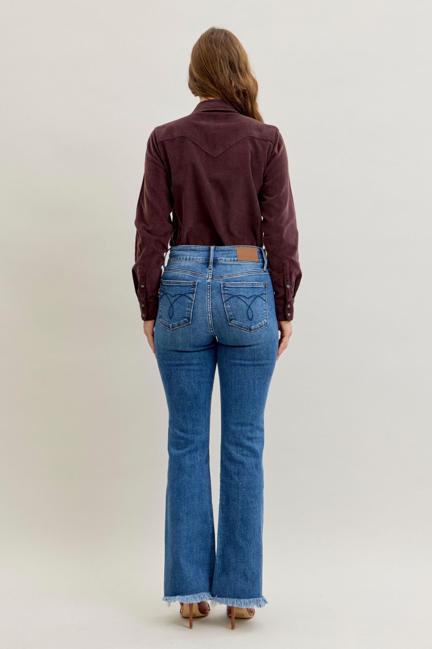 Judy Blue High Waist Bootcut Double Button WB & Fray Hem 82686