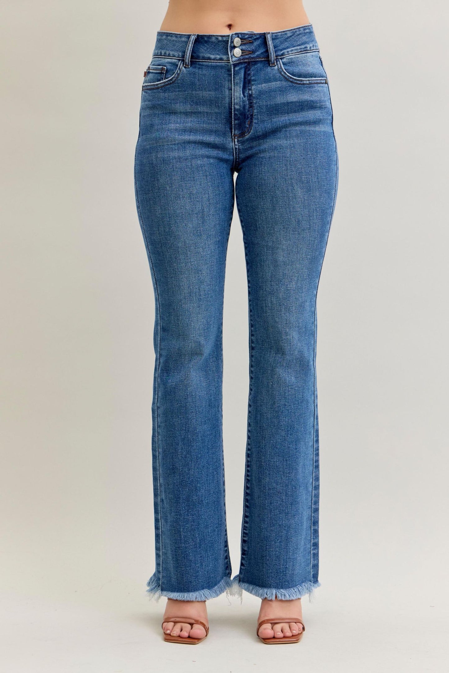 Judy Blue High Waist Bootcut Double Button WB & Fray Hem 82686
