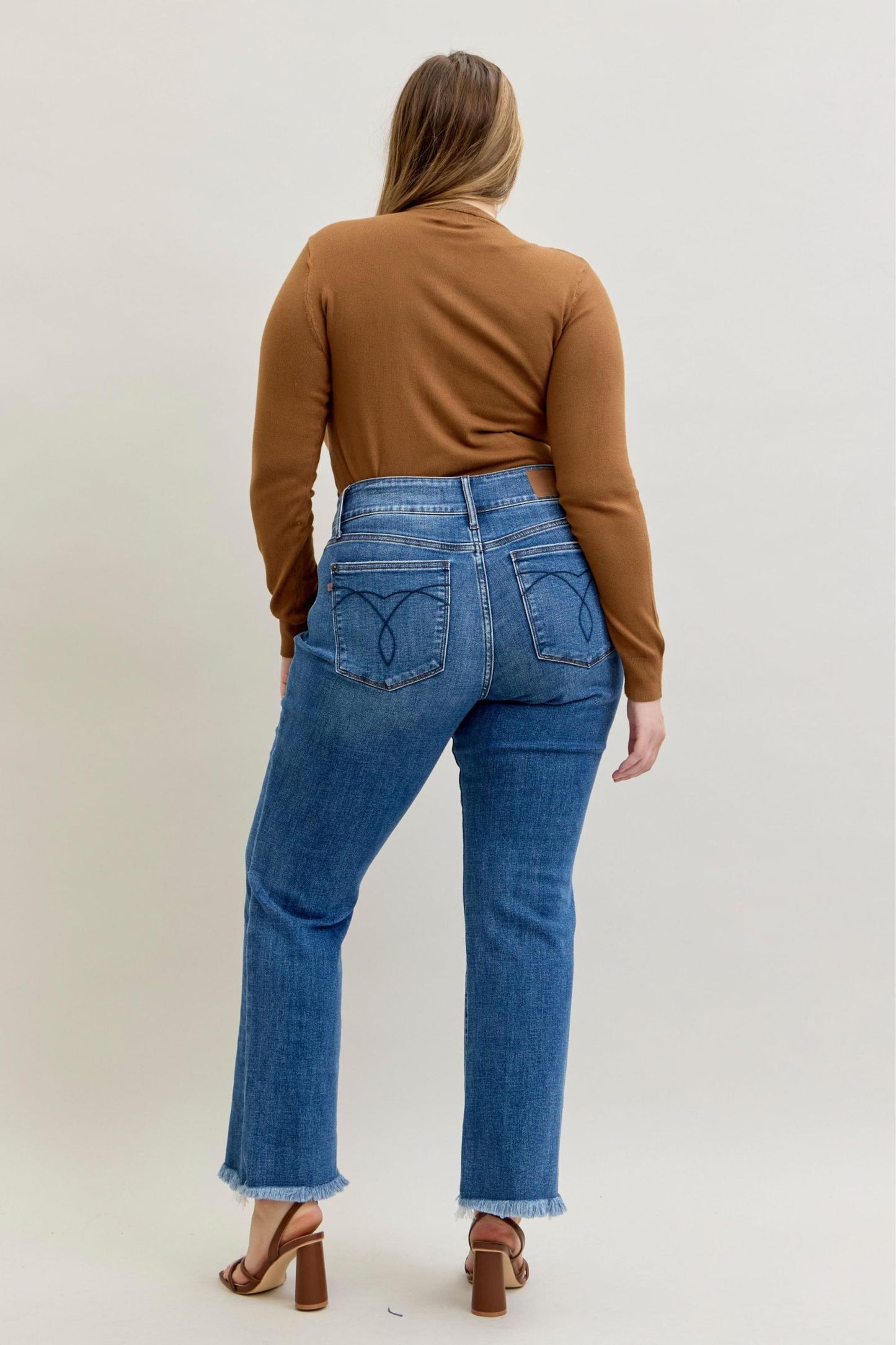 Judy Blue High Waist Bootcut Double Button WB & Fray Hem 82686