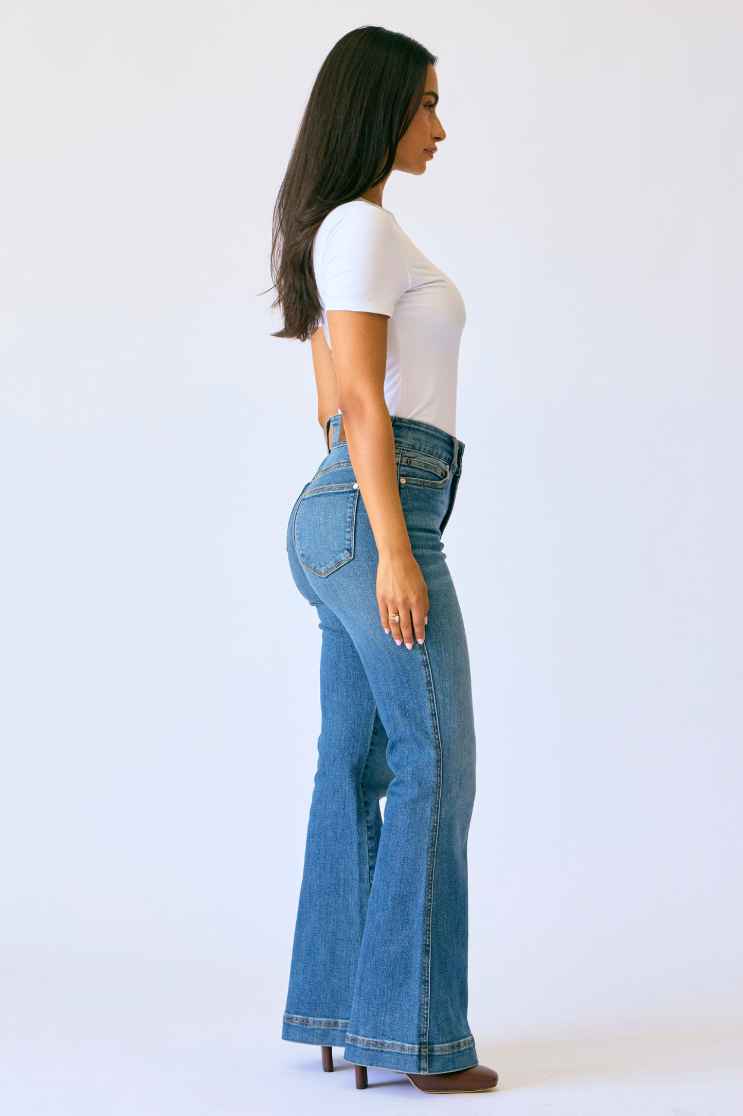 Judy Blue PETITE High Waist Flare Tummy Control Double Button WB