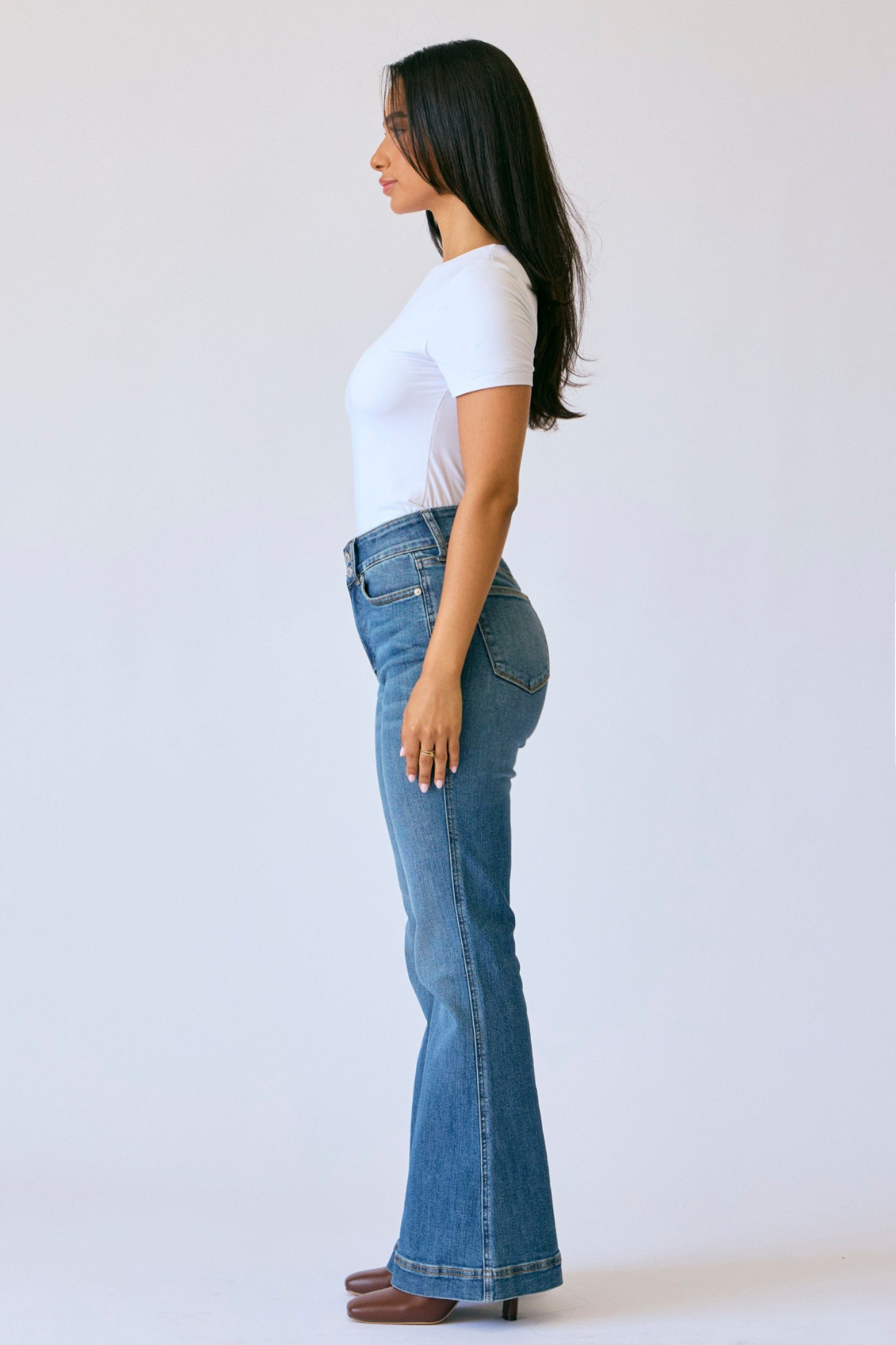 Judy Blue PETITE High Waist Flare Tummy Control Double Button WB