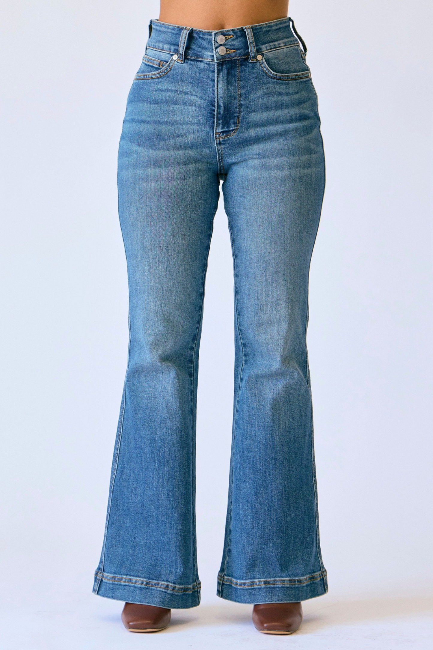 Judy Blue PETITE High Waist Flare Tummy Control Double Button WB