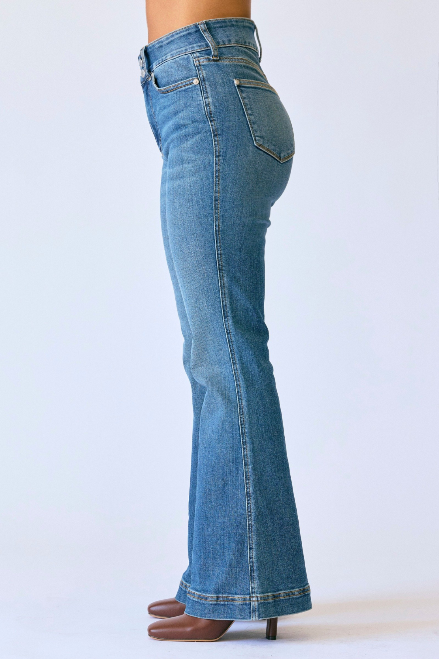 Judy Blue PETITE High Waist Flare Tummy Control Double Button WB
