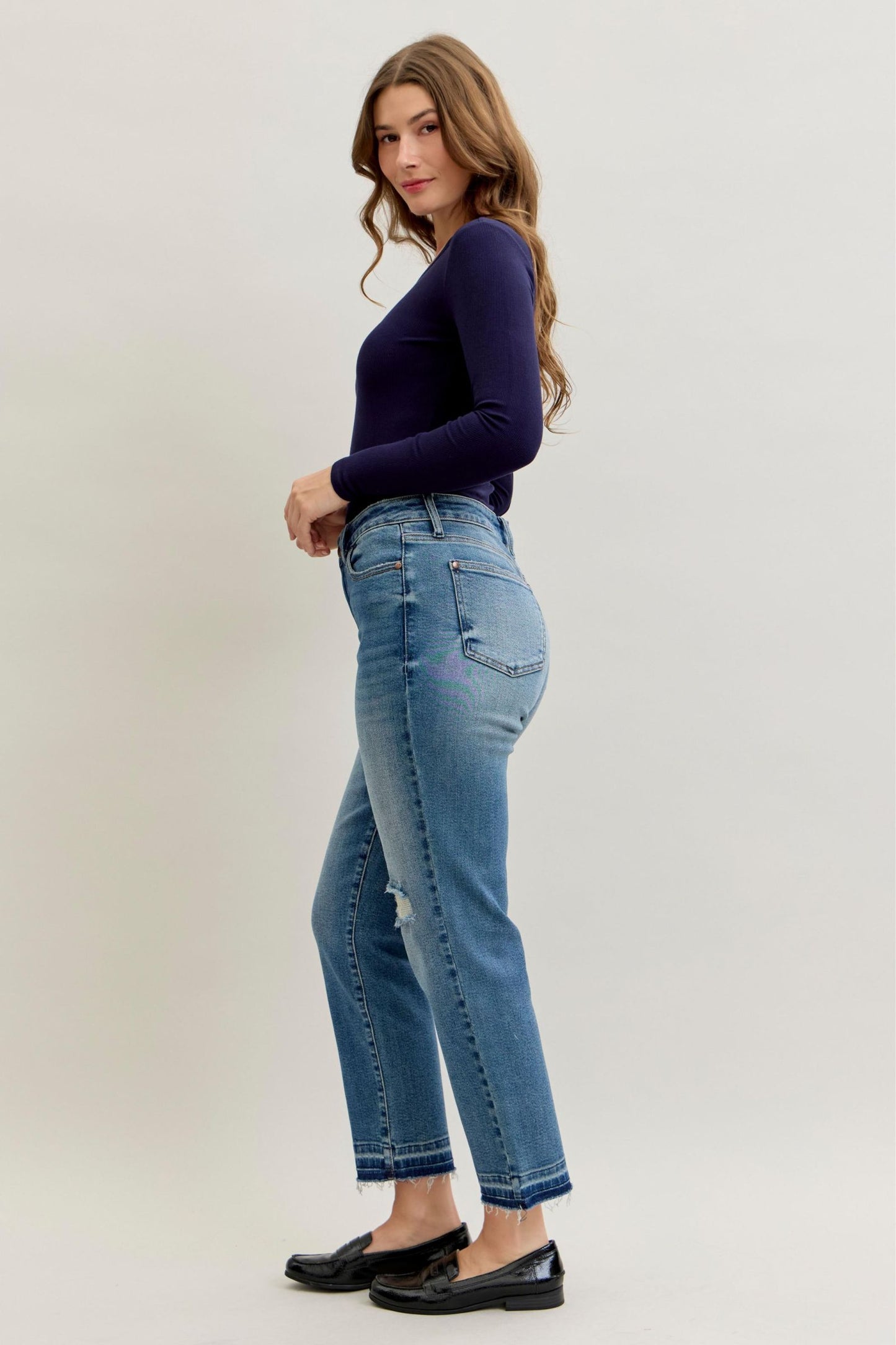 Judy Blue Mid Rise Patch & Repair Destroy Release Hem Jeans 881045