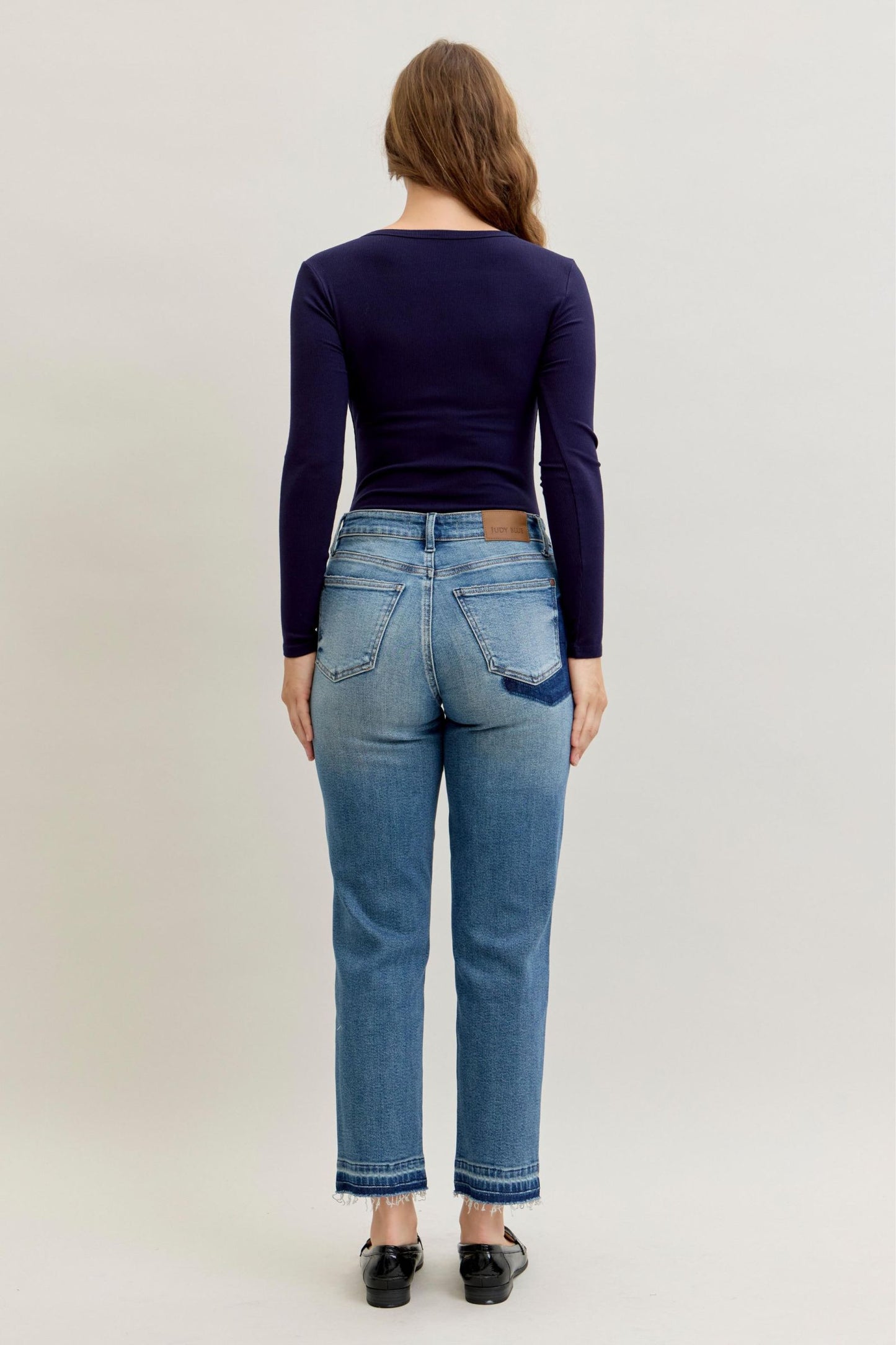 Judy Blue Mid Rise Patch & Repair Destroy Release Hem Jeans 881045