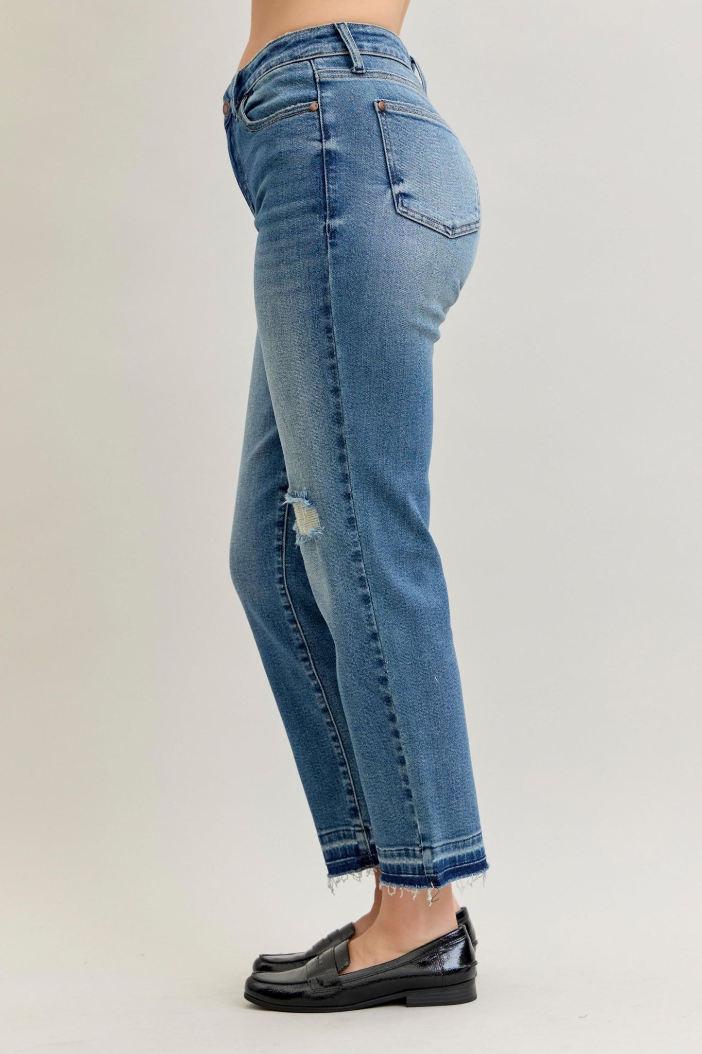 Judy Blue Mid Rise Patch & Repair Destroy Release Hem Jeans 881045
