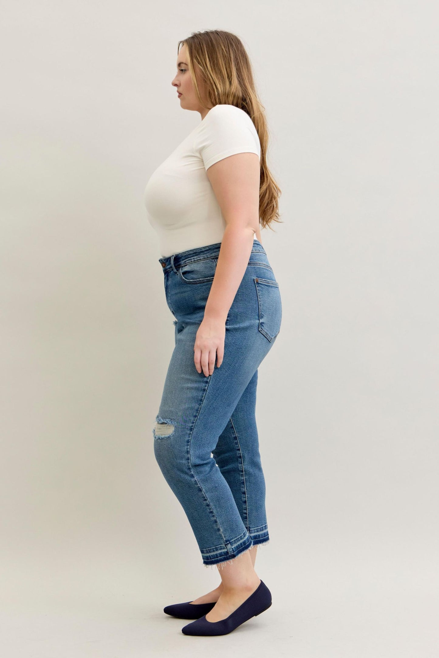 Judy Blue Mid Rise Patch & Repair Destroy Release Hem Jeans 881045