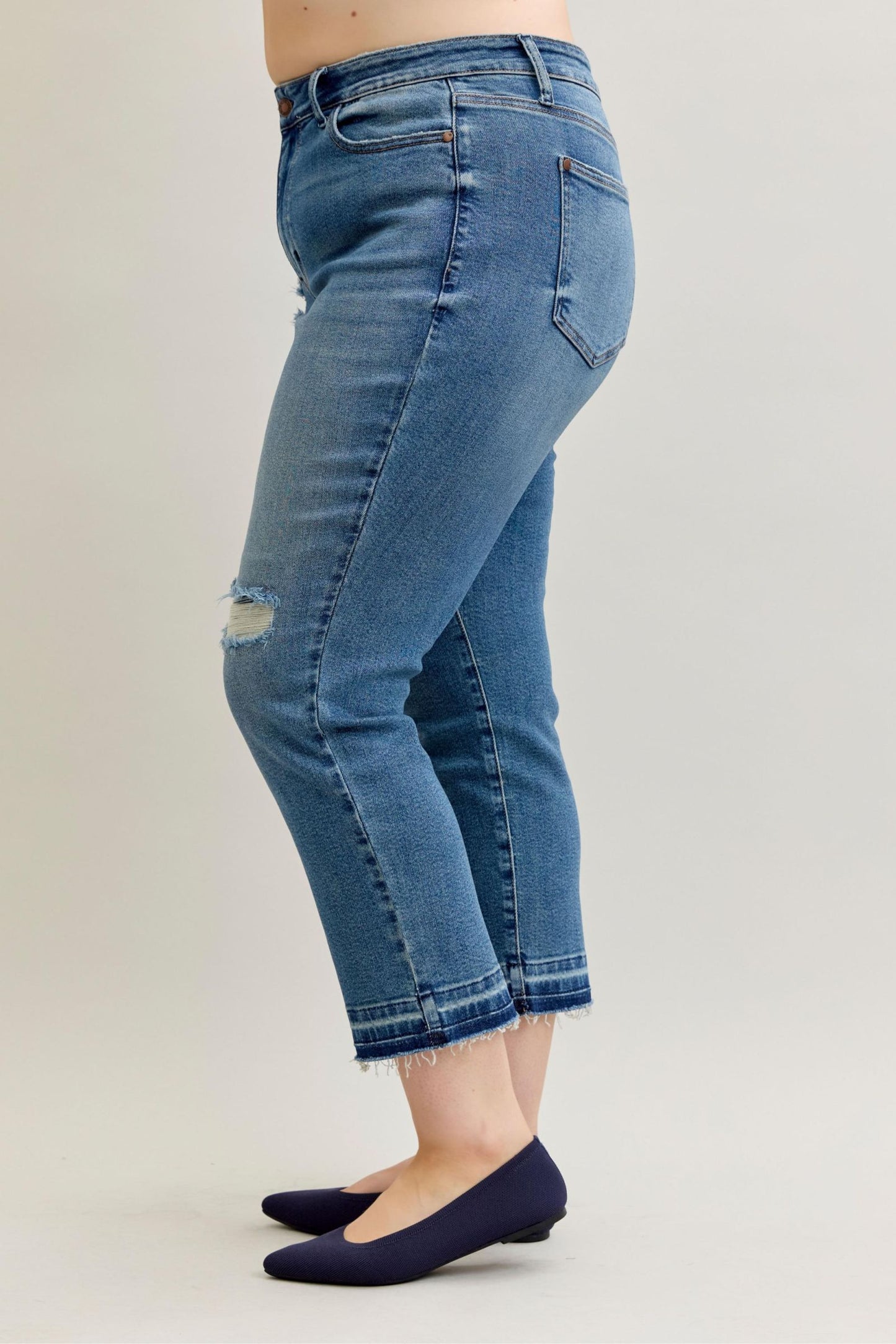 Judy Blue Mid Rise Patch & Repair Destroy Release Hem Jeans 881045