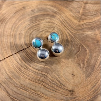 BOHO SOL Turquoise & Silver Post Earrings T1467