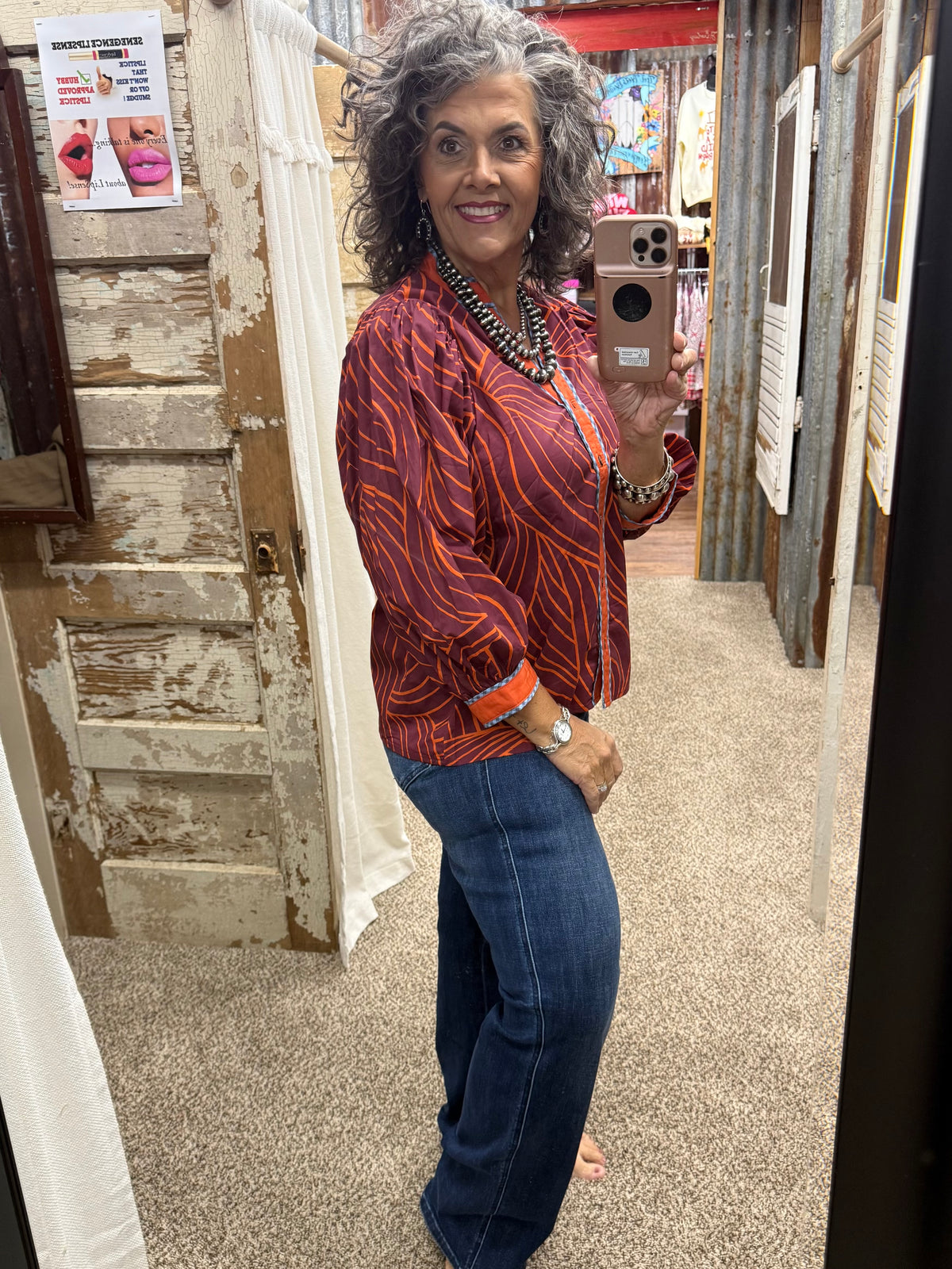 ENTRO Autumn Ember Burgundy Abstract Leaf Print Top 🍂