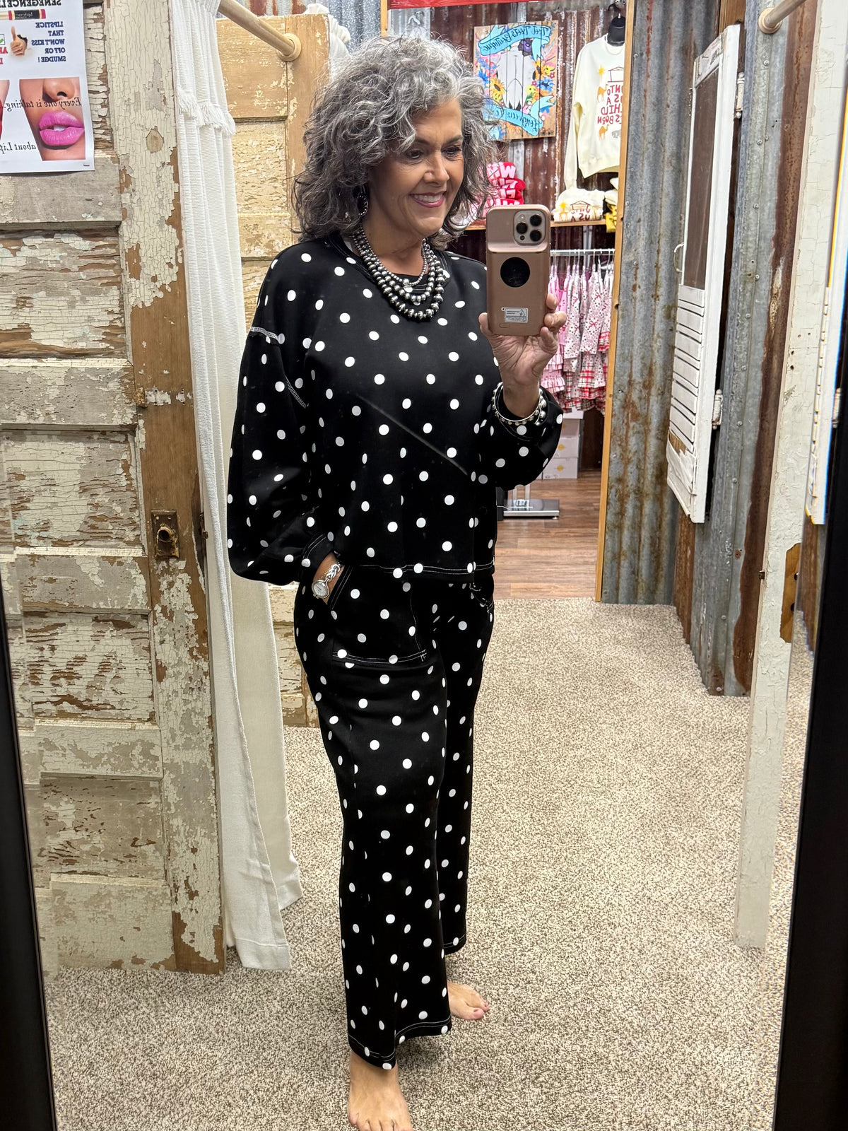 Heavy Scuba Polka Dot Lounge Set: BLACK/WHITE